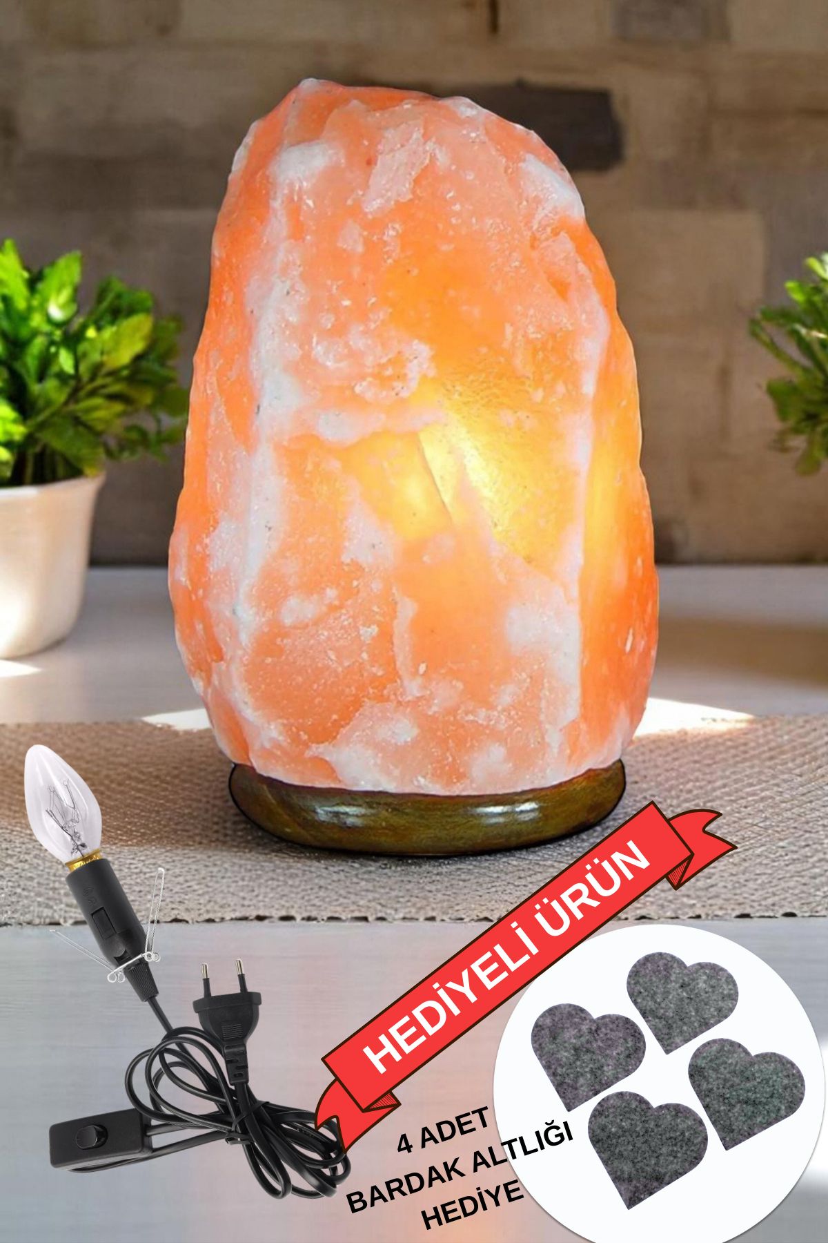 Nurnivus Doğal Himalaya Tuz Lambası 1-2 Kg Pembe Turuncu Dekoratif Himalaya Tuz Masa Gece Lambası Hediyelik