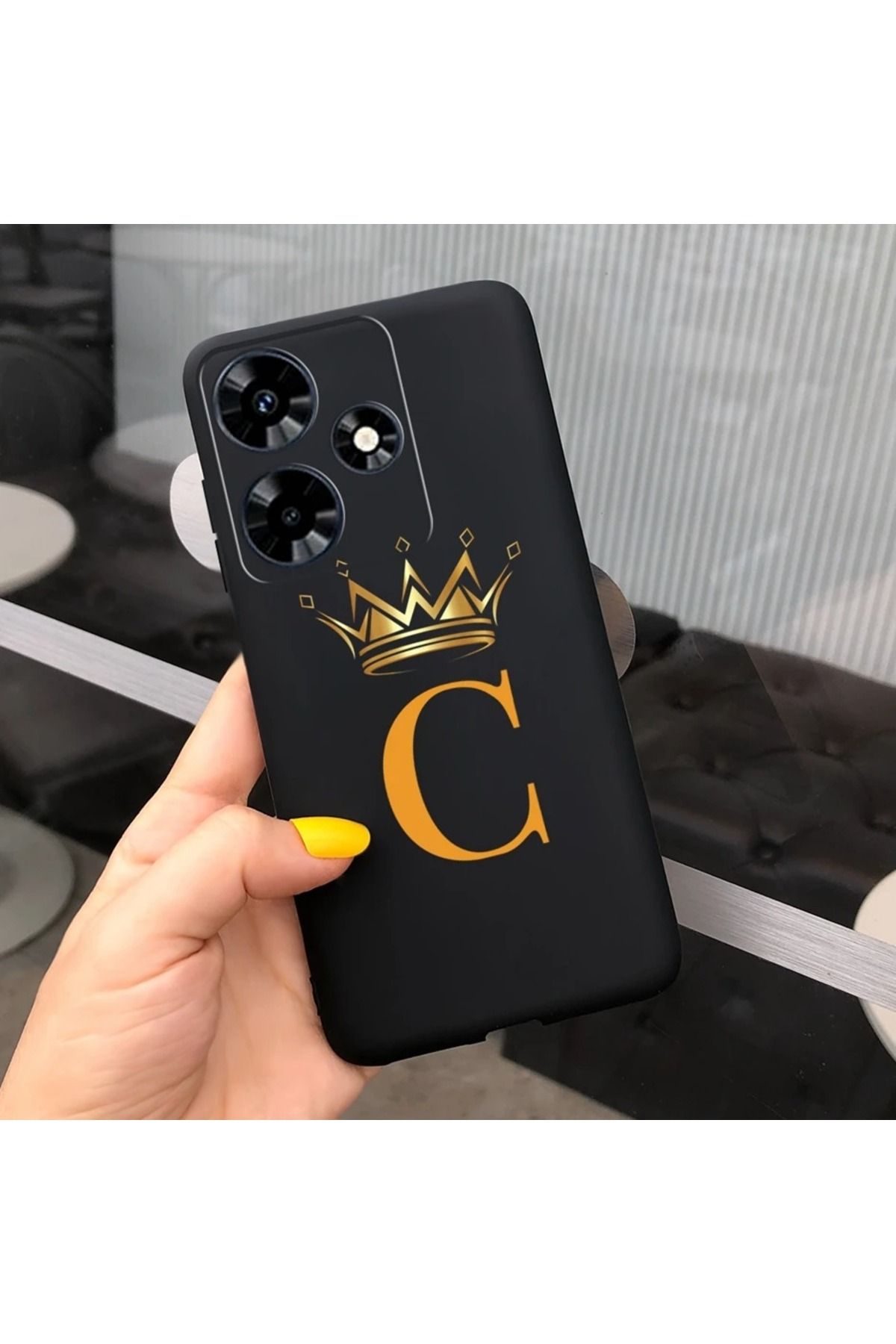 Rotaks İnfinix Hot 30 Uyumlu Harfli Taç Baskılı Kişiye Özel Silikon Telefon Kılıfı - C