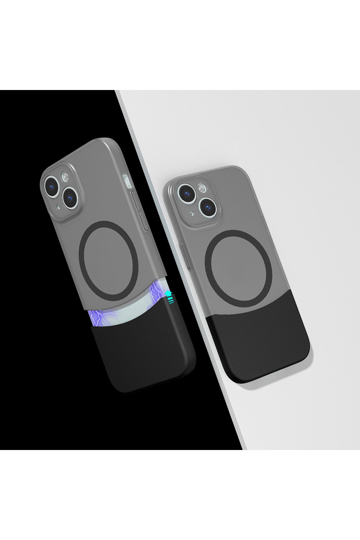 Sphone İphone 13/14 Kılıf Transparan Çift Parça Renkli Mıknatıslı Ayrılabilen Ultra İnce Kartvizitlik Kapak