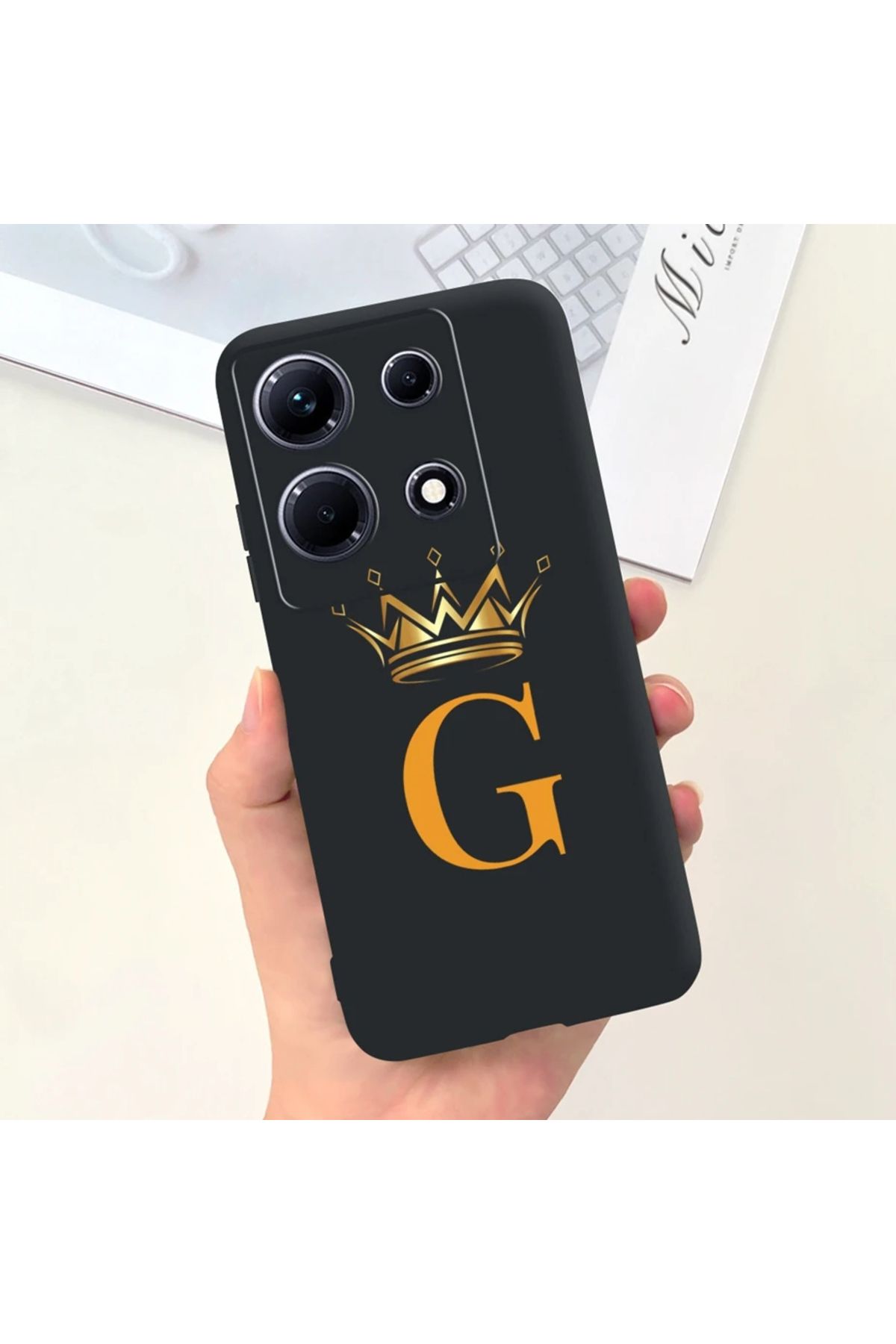 Rotaks İnfinix Note 30 Uyumlu Harfli Taç Baskılı Kişiye Özel Silikon Telefon Kılıfı - G