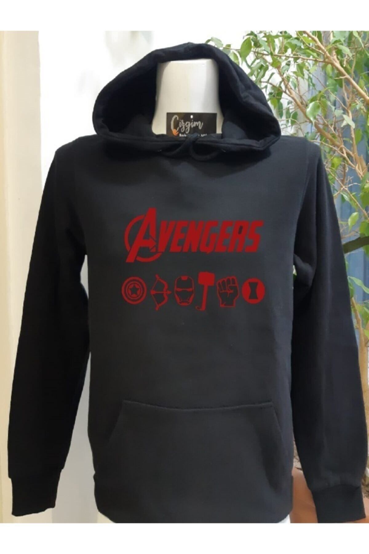 Pisa Art Unisex Siyah Kapüşonlu The Avengers Baskılı Sweatshirt