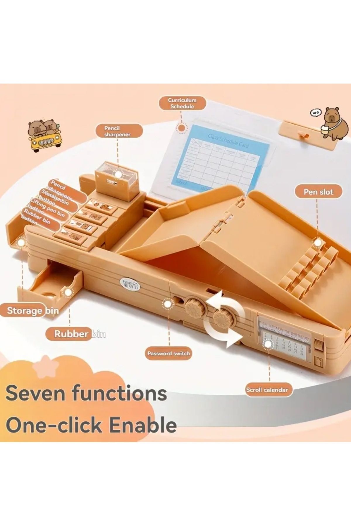 seyuse-Capybara with Password Pencil Case Capybara Pencil Holder Multi-Function Cute Large Capacity 4