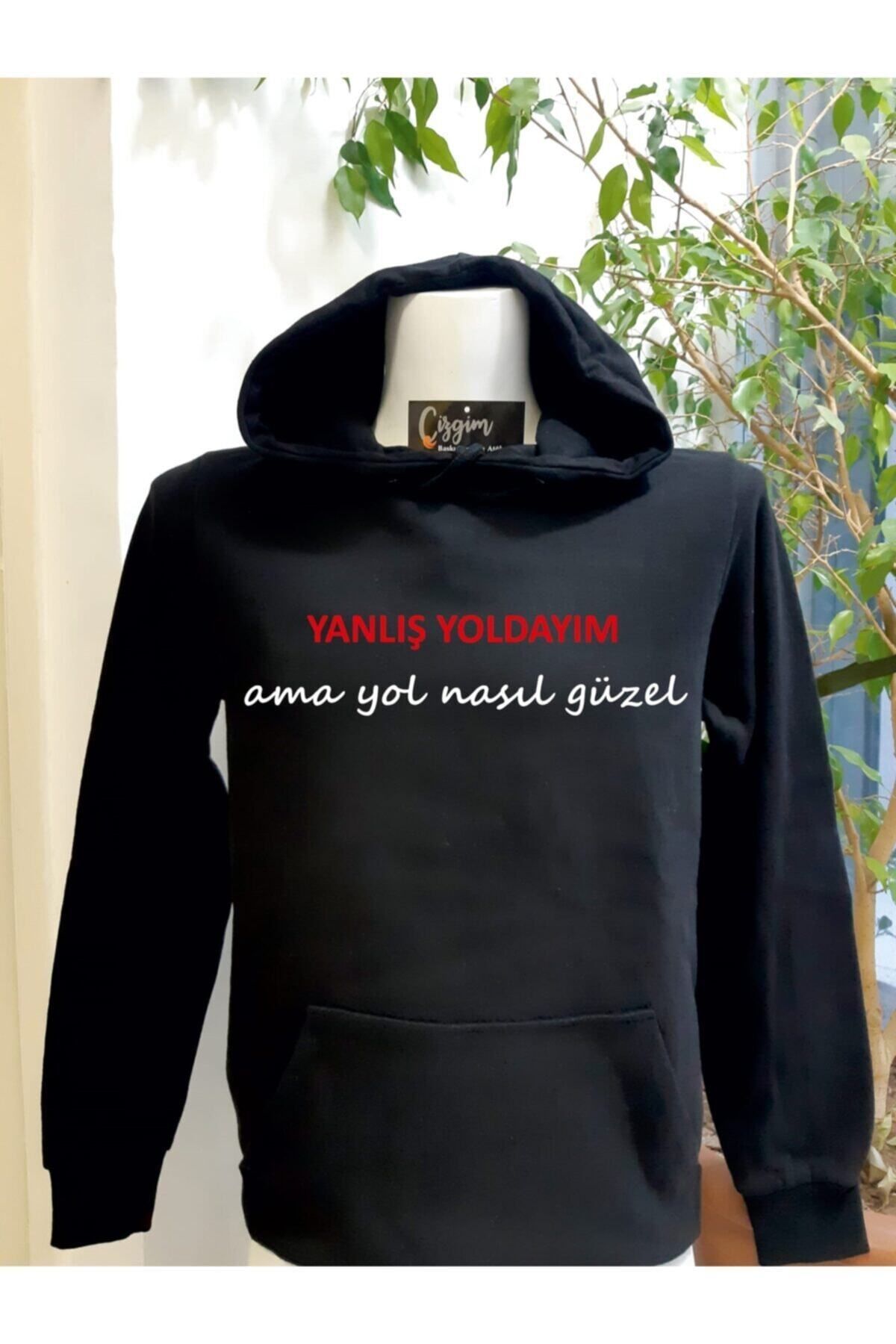 Pisa Art Unisex Siyah Kapüşonlu Yanlış Yoldayım Baskılı Sweatshirt