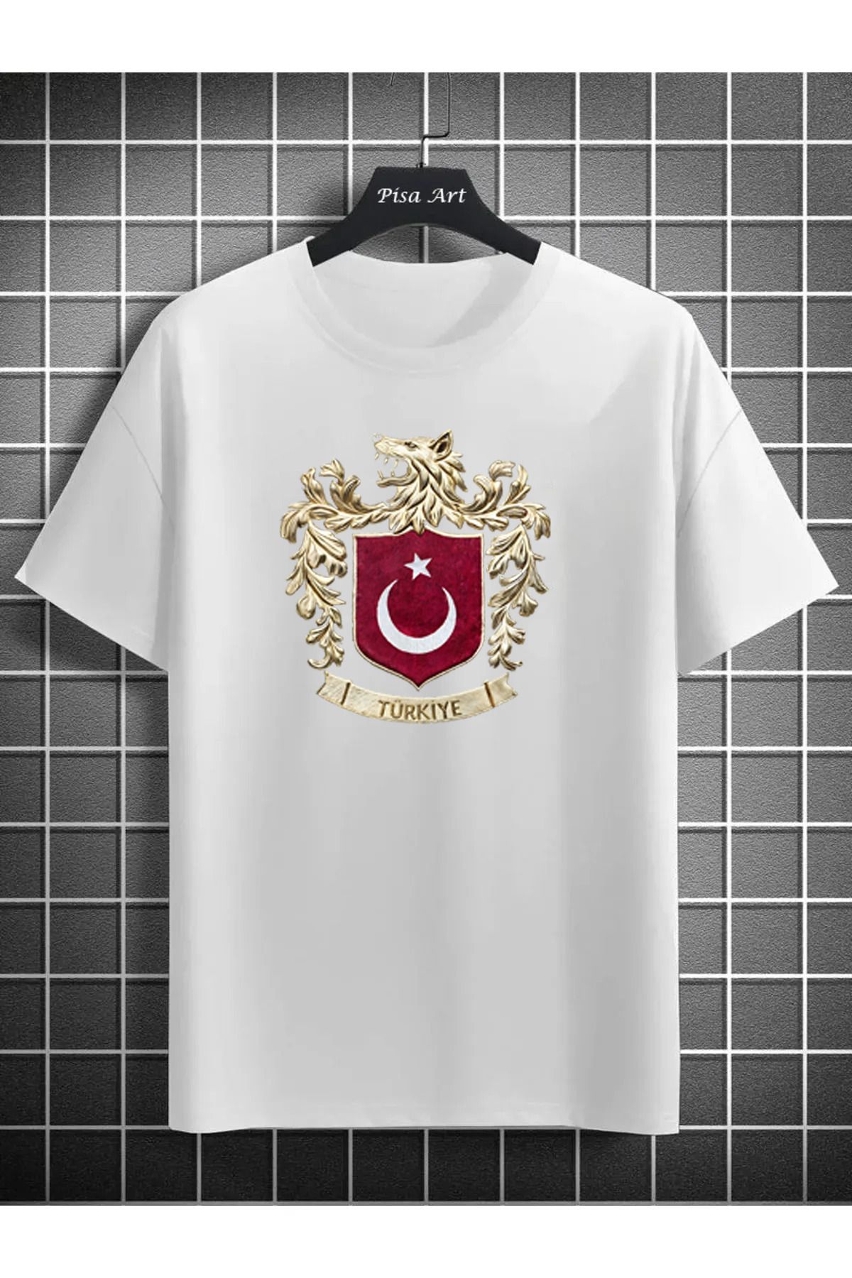 Pisa Art Türkiye Milli Takıma Özel Bozkurt Tasaramlı Büyük Logo Unisex Oversize Tshirt