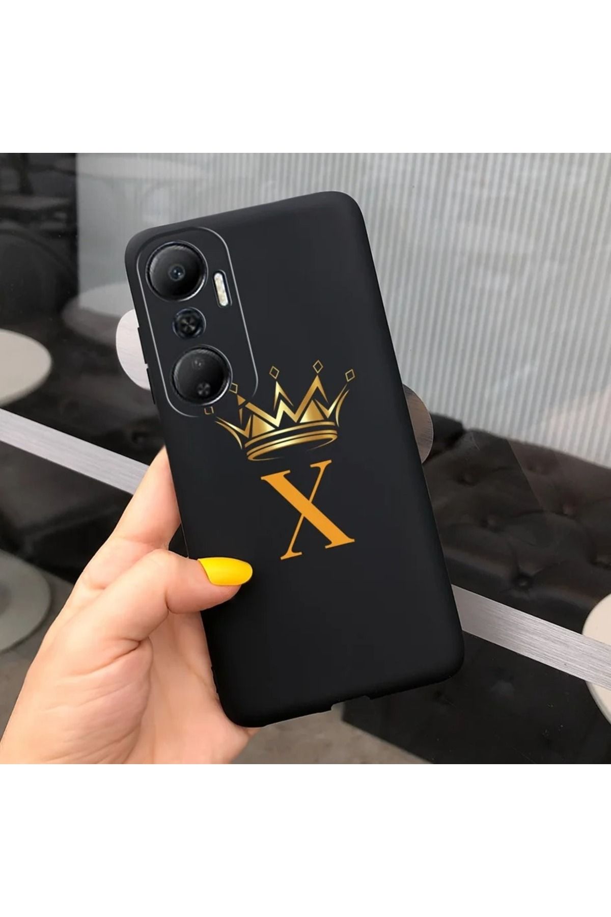 Rotaks İnfinix Hot 20 Uyumlu Harfli Taç Baskılı Kişiye Özel Silikon Telefon Kılıfı - X