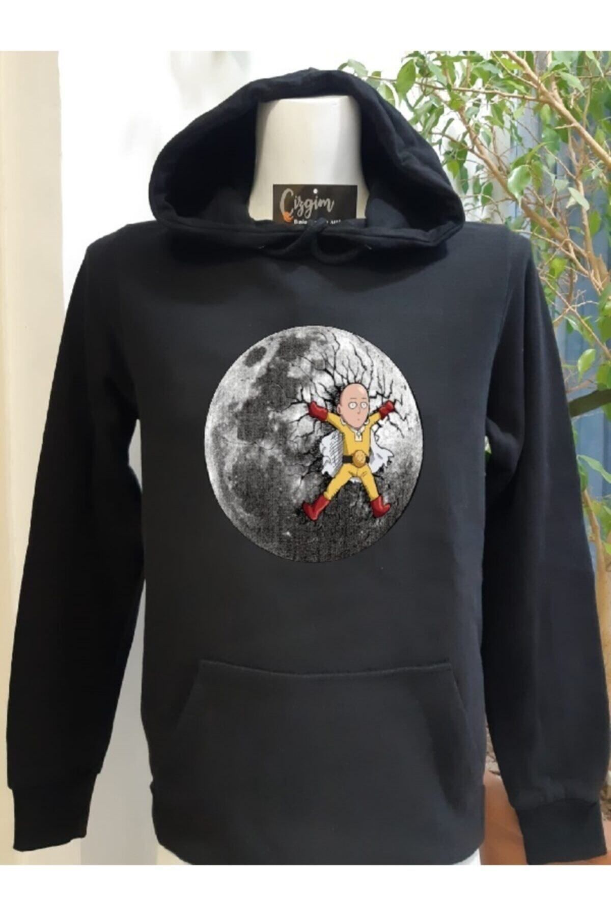 Pisa Art Unisex Siyah Kapüşonlu Child In The Moon Baskılı Sweatshirt