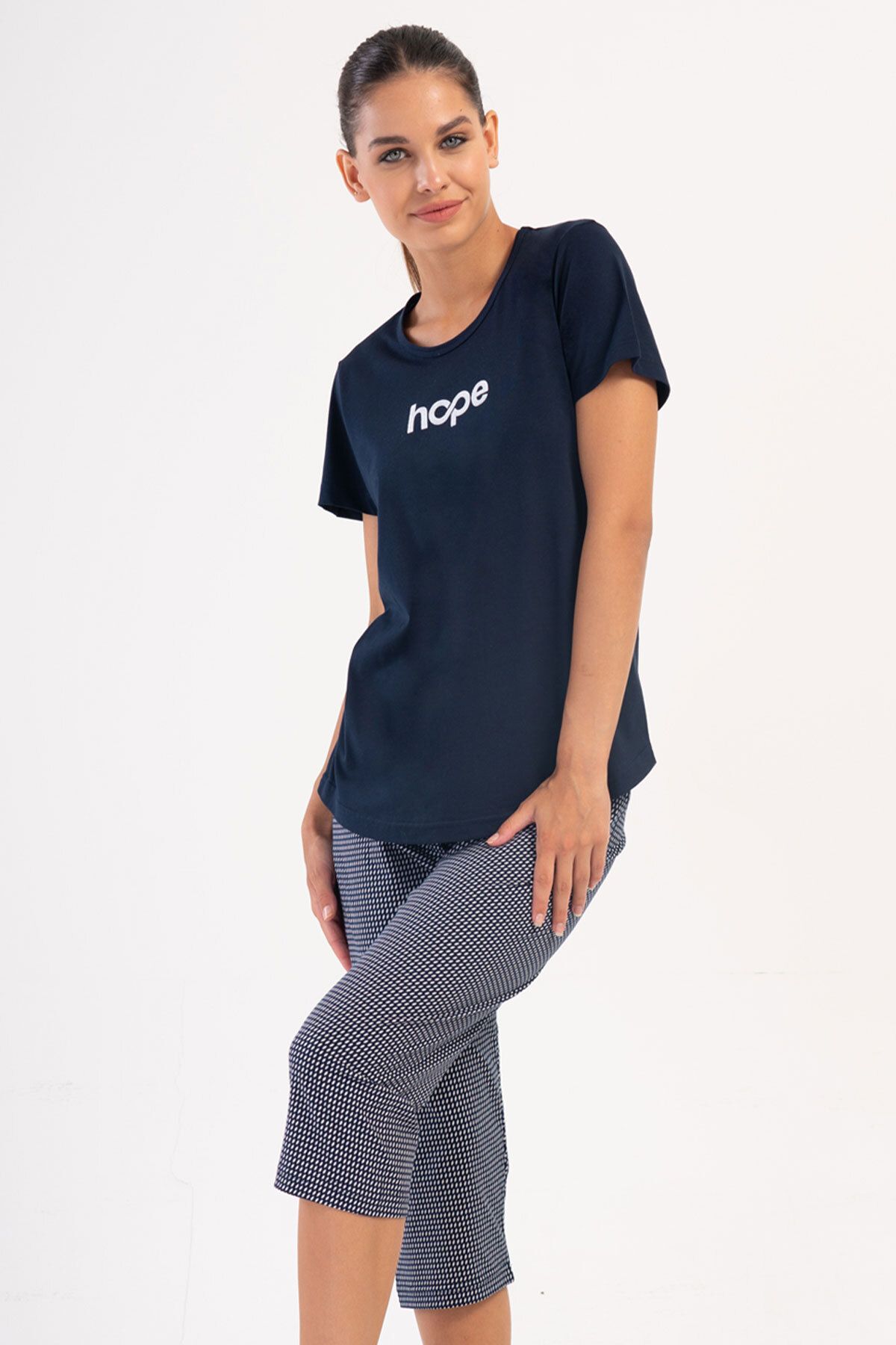 VİENETTA Pamuklu Kadın Kısa Kol Kaprili Pijama Takım , 405034