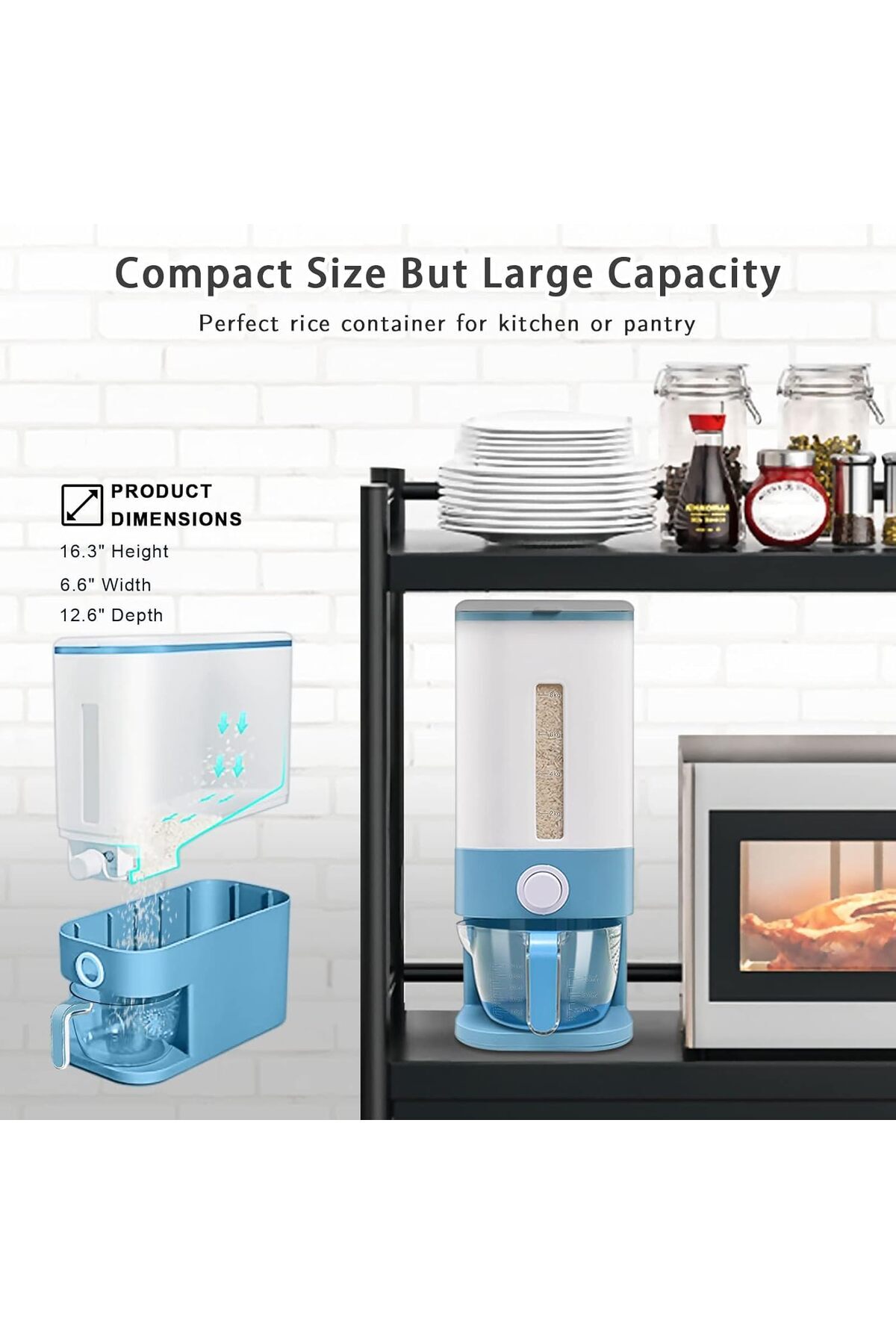 موزع الحبوب بسعة 11لتر مع كوب قياس بدرج واحد محكم الغلق ومقاوم للرطوبة لتخزين الأرز و كورن فليكس