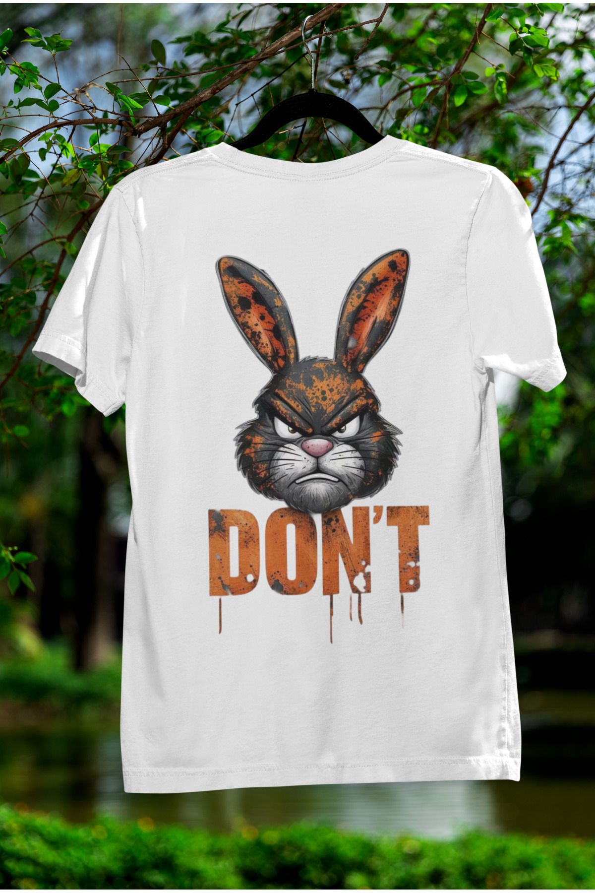 MAGORS DONT RABBİT SIRT BASKILI BİSİKLET YAKA PAMUKLU OVERSIZE KALIP KISA KOLLU TSHIRT