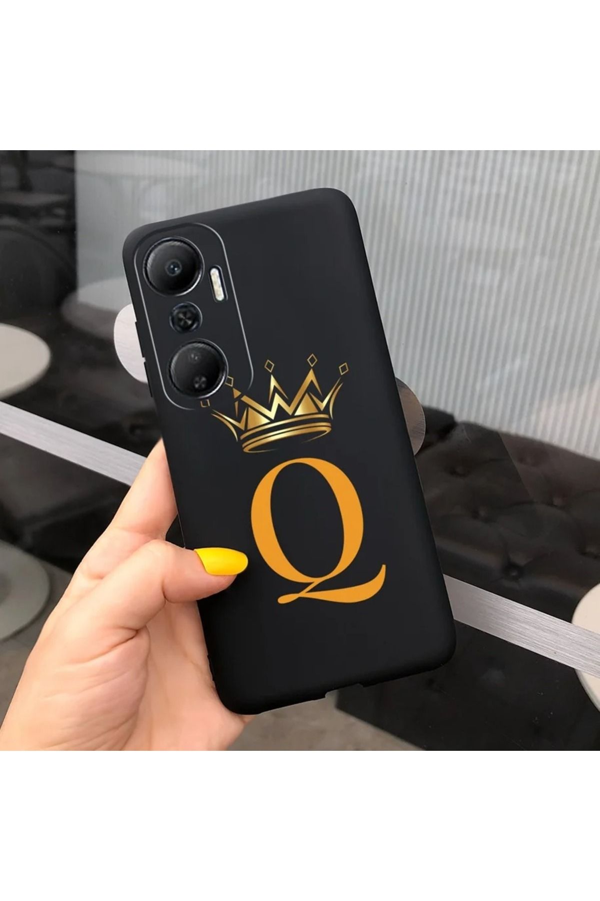 Rotaks İnfinix Hot 20 Uyumlu Harfli Taç Baskılı Kişiye Özel Silikon Telefon Kılıfı - Q