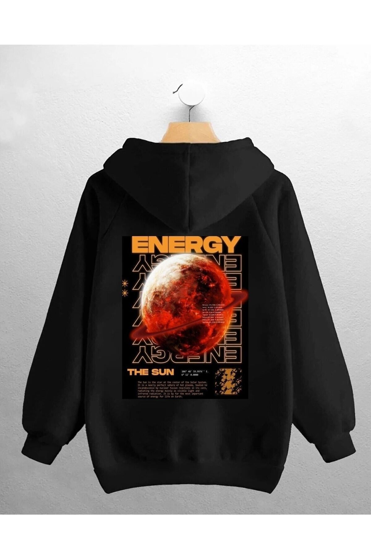 Pisa Art Unisex Oversize Siyah Energy Baskılı Swetshirt