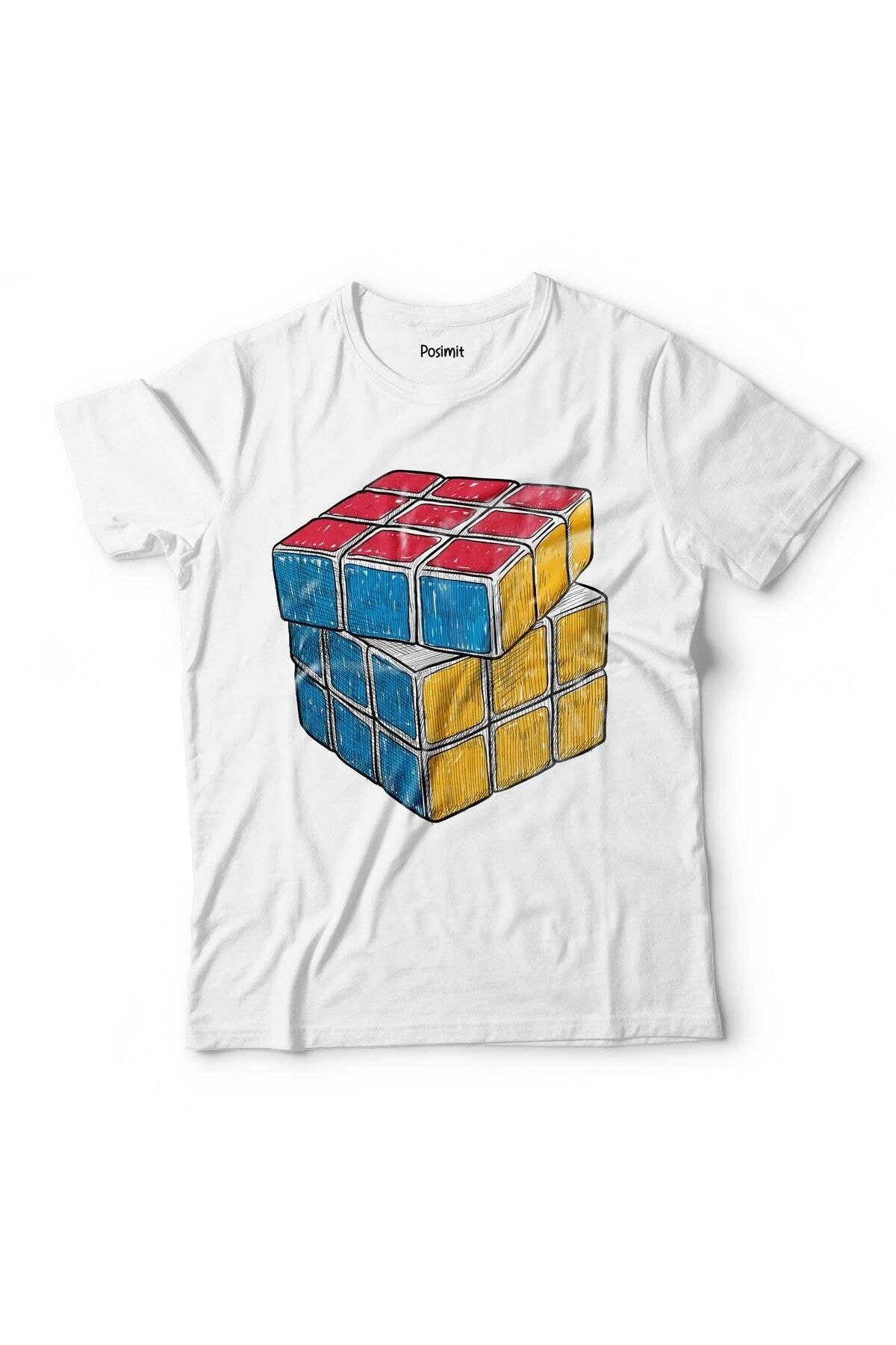 Pisa Art 2124 Pamuklu Tshirt Rubik Küp Beyaz