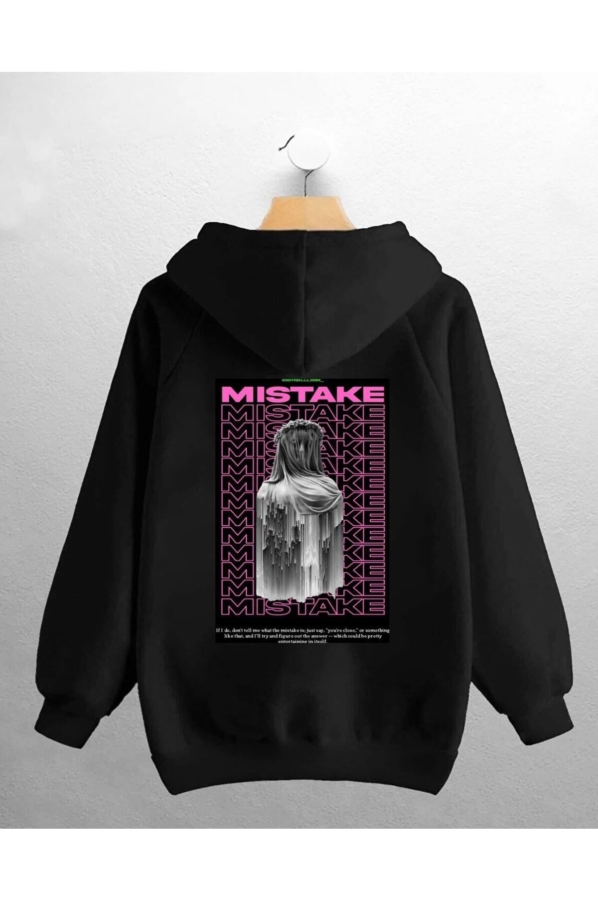 Pisa Art Unisex Oversize Siyah Mistake Baskılı Swetshirt