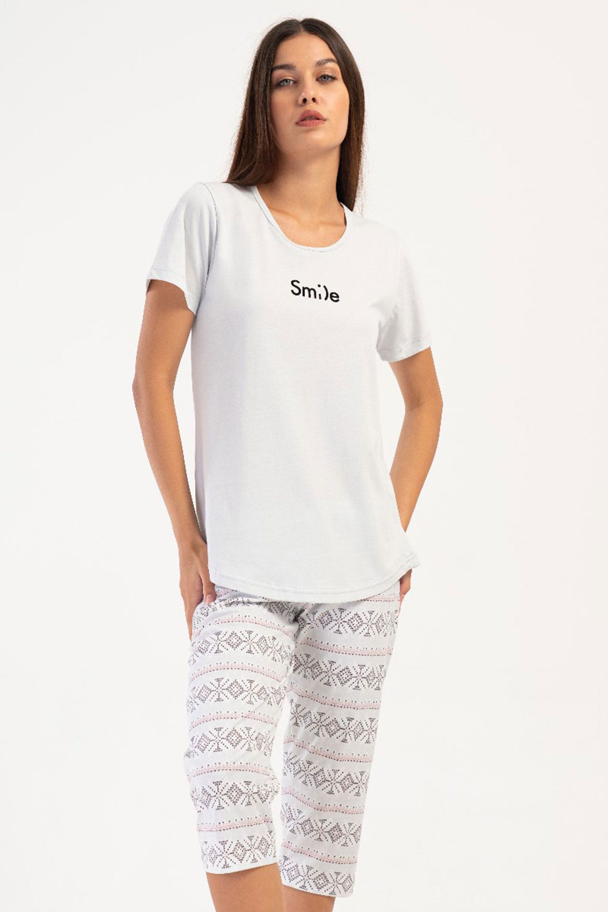 VİENETTA Pamuklu Kadın Kısa Kol Kaprili Pijama Takım , 405180