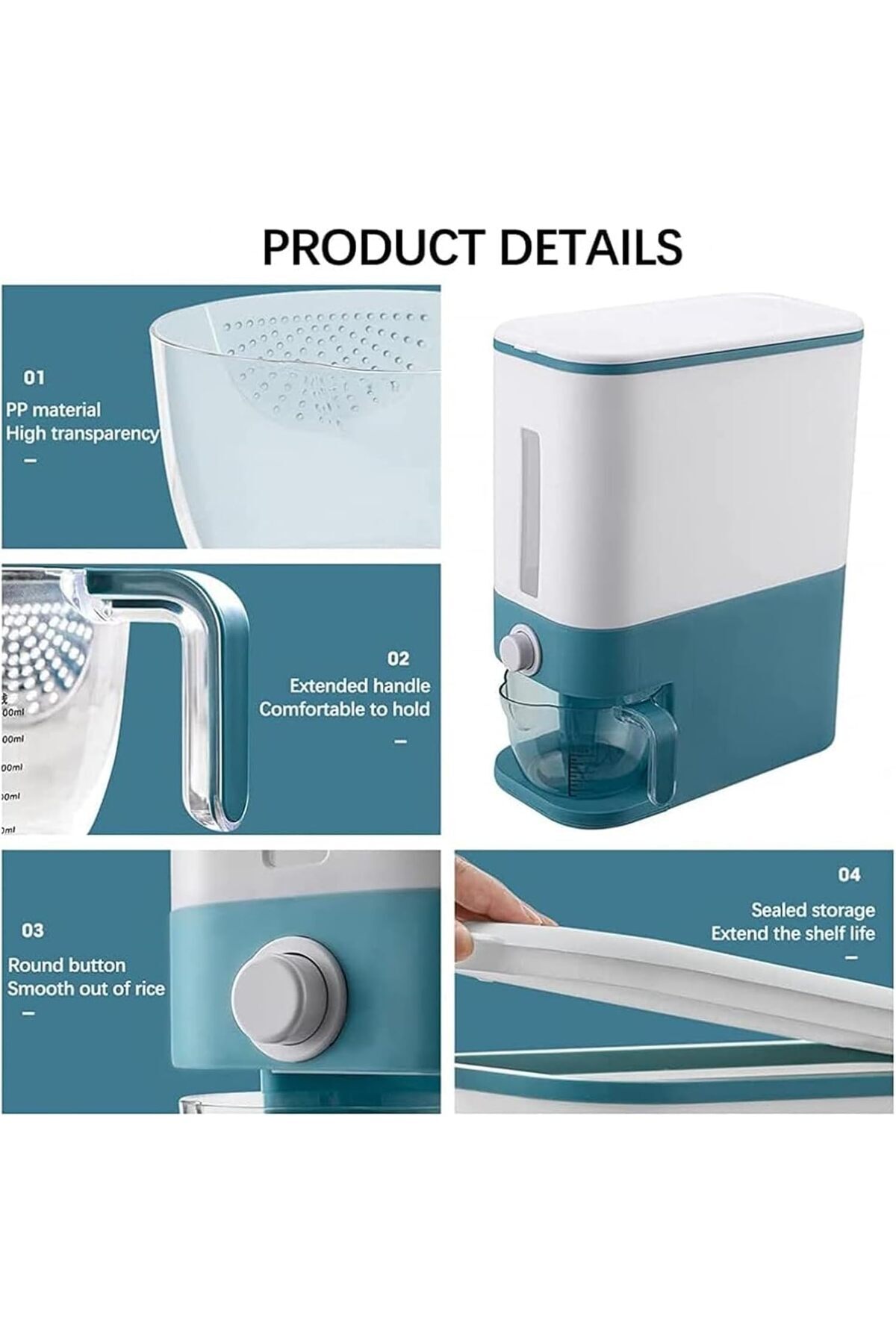 موزع الحبوب بسعة 11لتر مع كوب قياس بدرج واحد محكم الغلق ومقاوم للرطوبة لتخزين الأرز و كورن فليكس