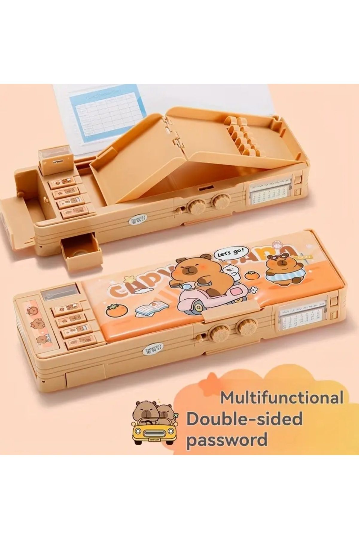seyuse-Capybara with Password Pencil Case Capybara Pencil Holder Multi-Function Cute Large Capacity 6
