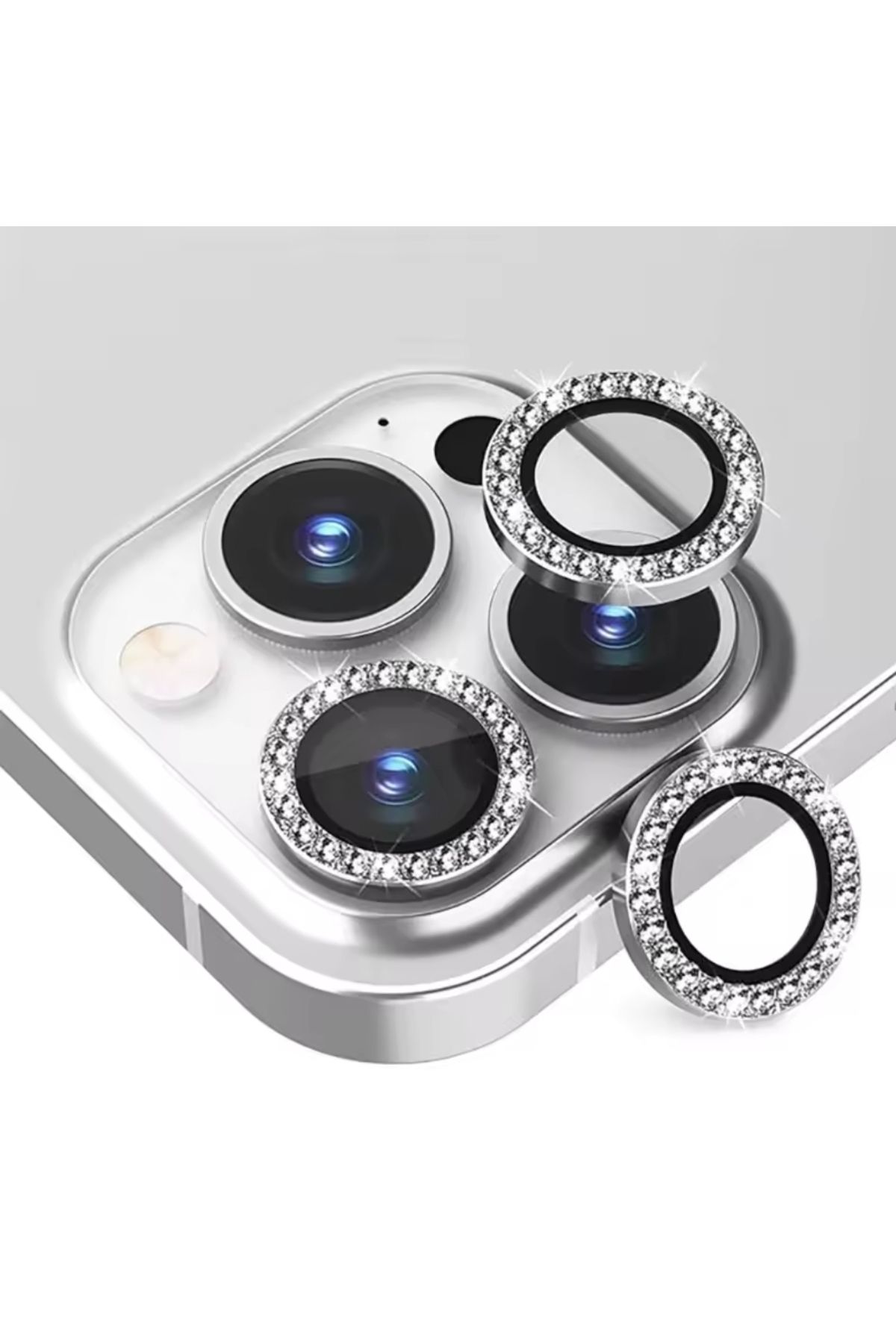 SILAGSM Apple İPhone 14 Pro & 14 Pro Max Kamera Koruma Taşlı Lens