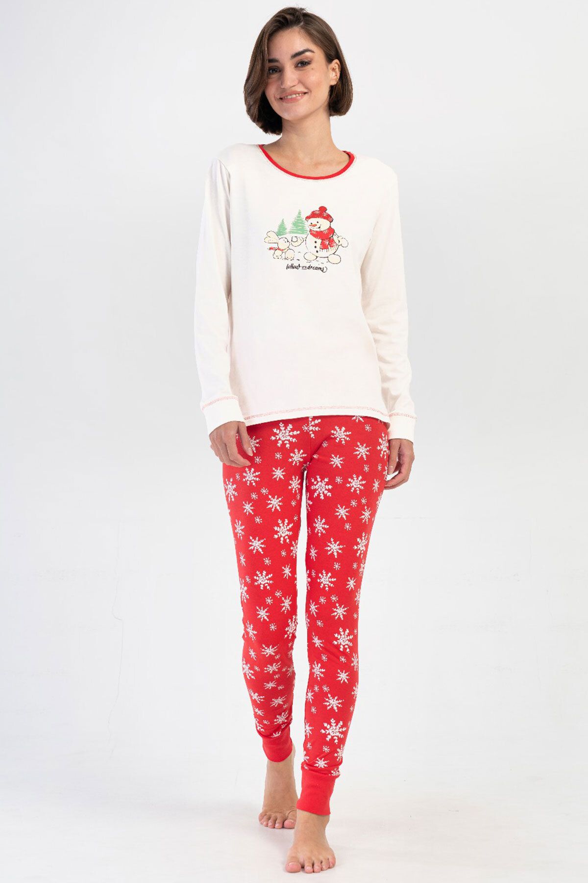 VİENETTA Pamuklu Kadın Uzun Kol Tayt Pijama Takım , 405201