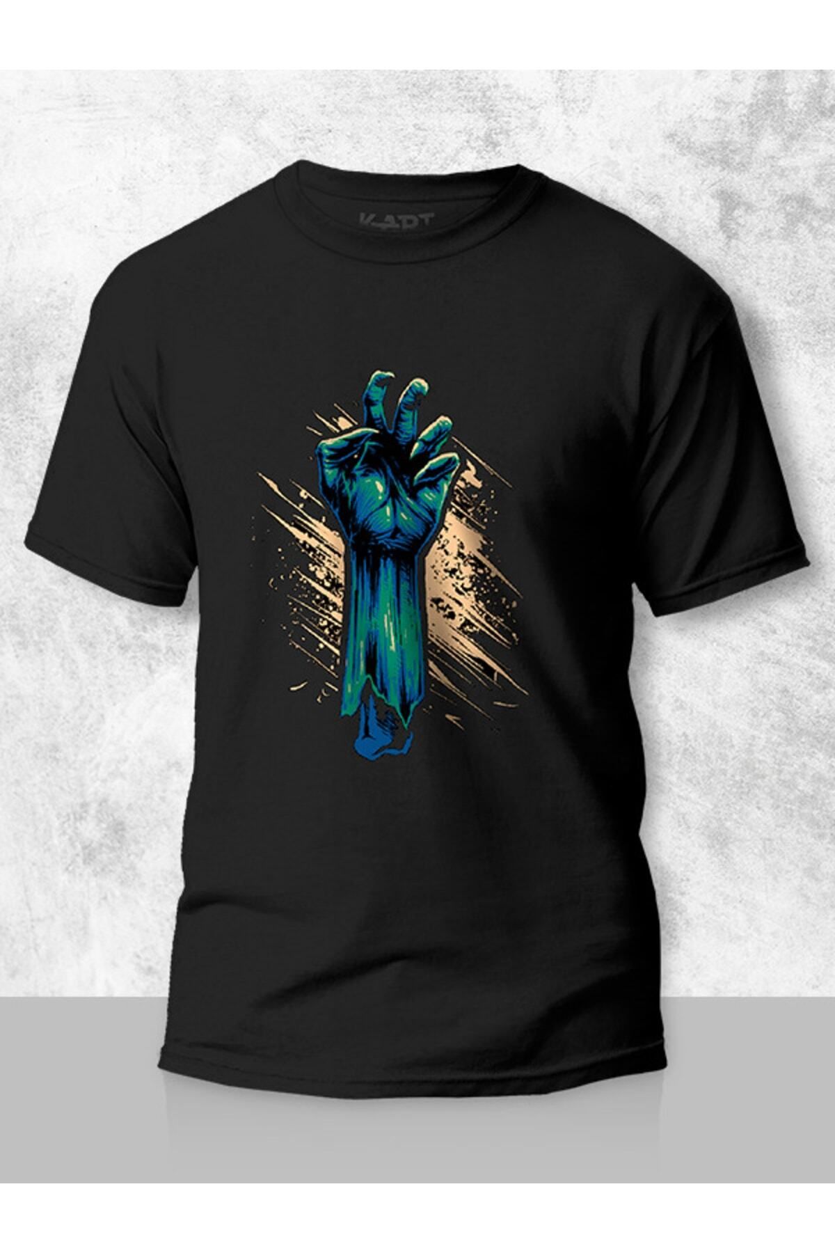 Pisa Art K-art Giyim Siyah Zombi El Tasarım Baskı Tasarımlı Kişiye Özel Tişört Unisex