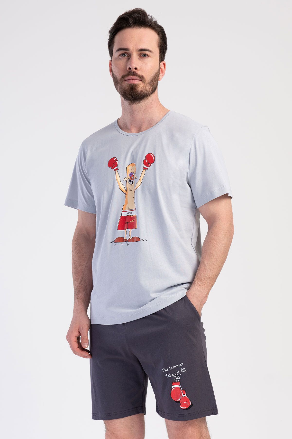 VİENETTA Pamuklu Erkek Kısa Kol Şortlu Pijama Takım , 401082