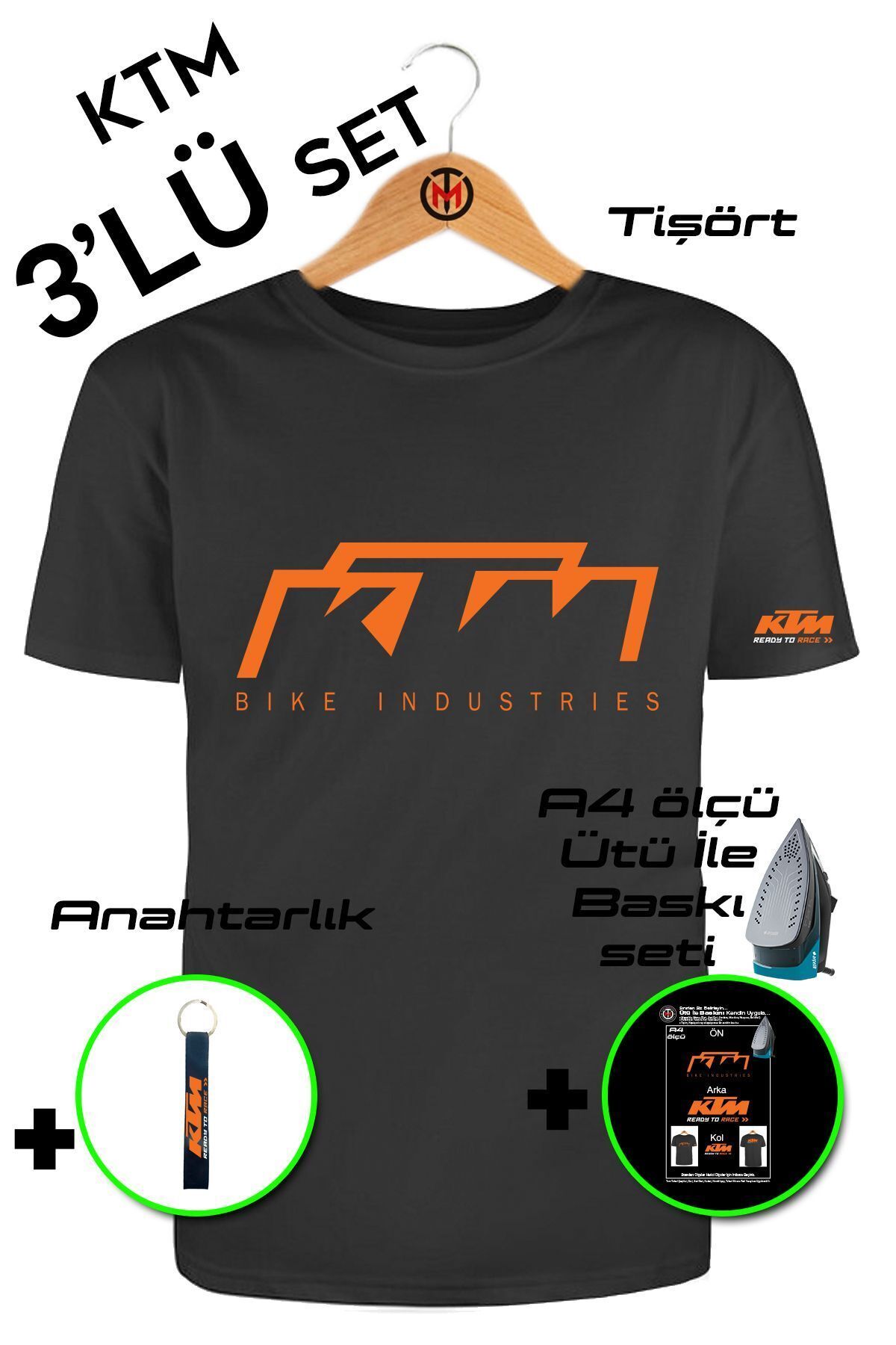 Pisa Art Ktm Racing Tişört 3'lü Set Tişört-anahtarlık-a4 Tekstil Baskı Seti