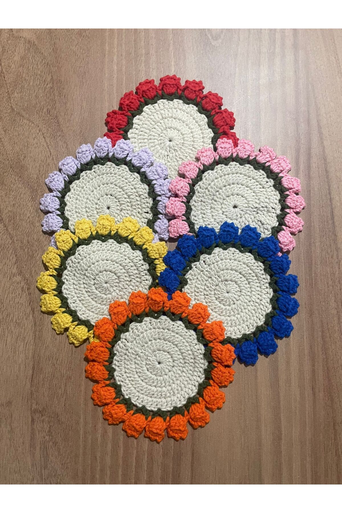 ARMODA STYLE ÖRGÜ BUKET BARDAK ALTLIĞI RENKLİ / 6 Adet