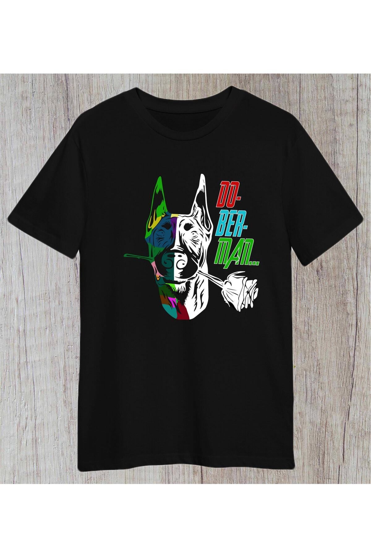 Pisa Art Erkek Doberman Renkli Köpek Tasarım Baskılı Regular Tshirt