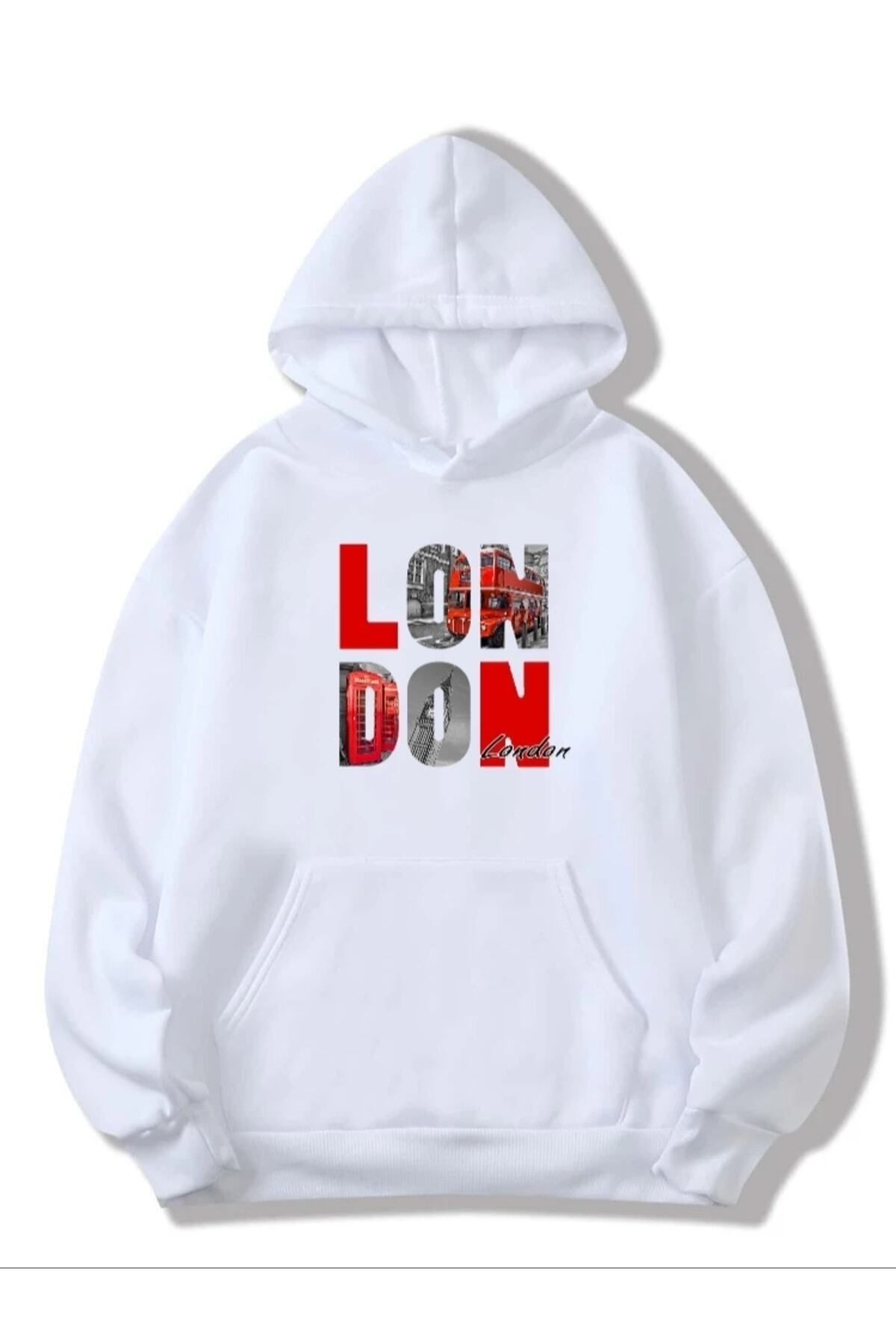 Pisa Art Oversize London Baskılı Kapüşonlu Sweatshirt
