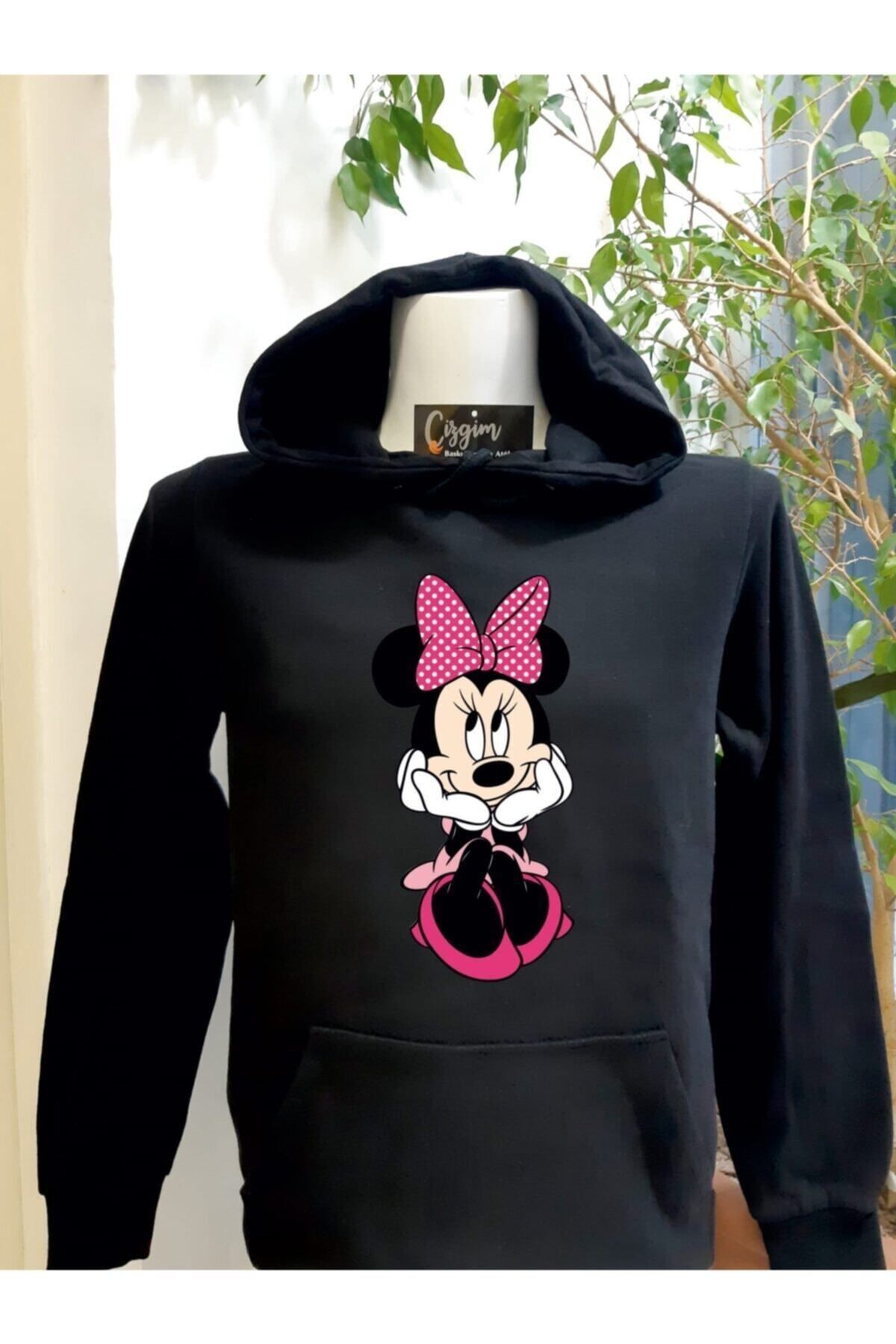 Pisa Art Unisex Siyah Kapüşonlu Minnie Mouse Baskılı Sweatshirt