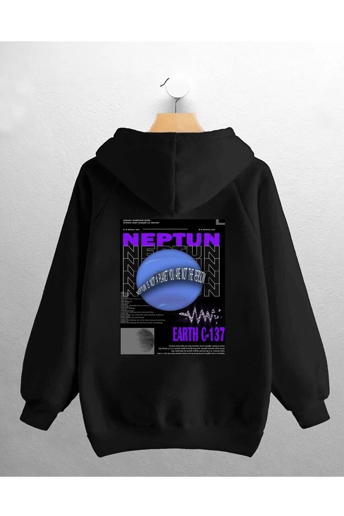 Pisa Art Unisex Oversize Siyah Neptünbaskılı Swetshirt