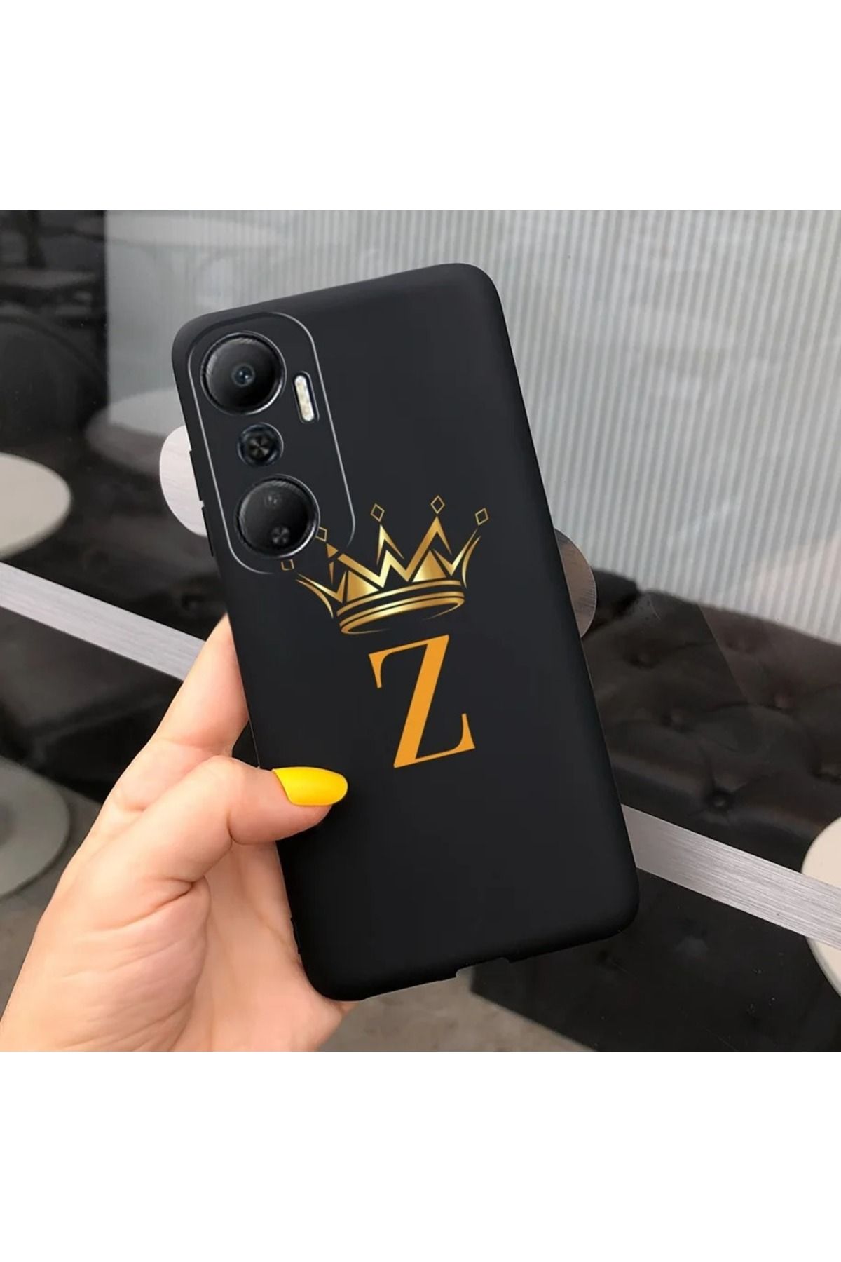 Rotaks İnfinix Hot 20 Uyumlu Harfli Taç Baskılı Kişiye Özel Silikon Telefon Kılıfı - Z
