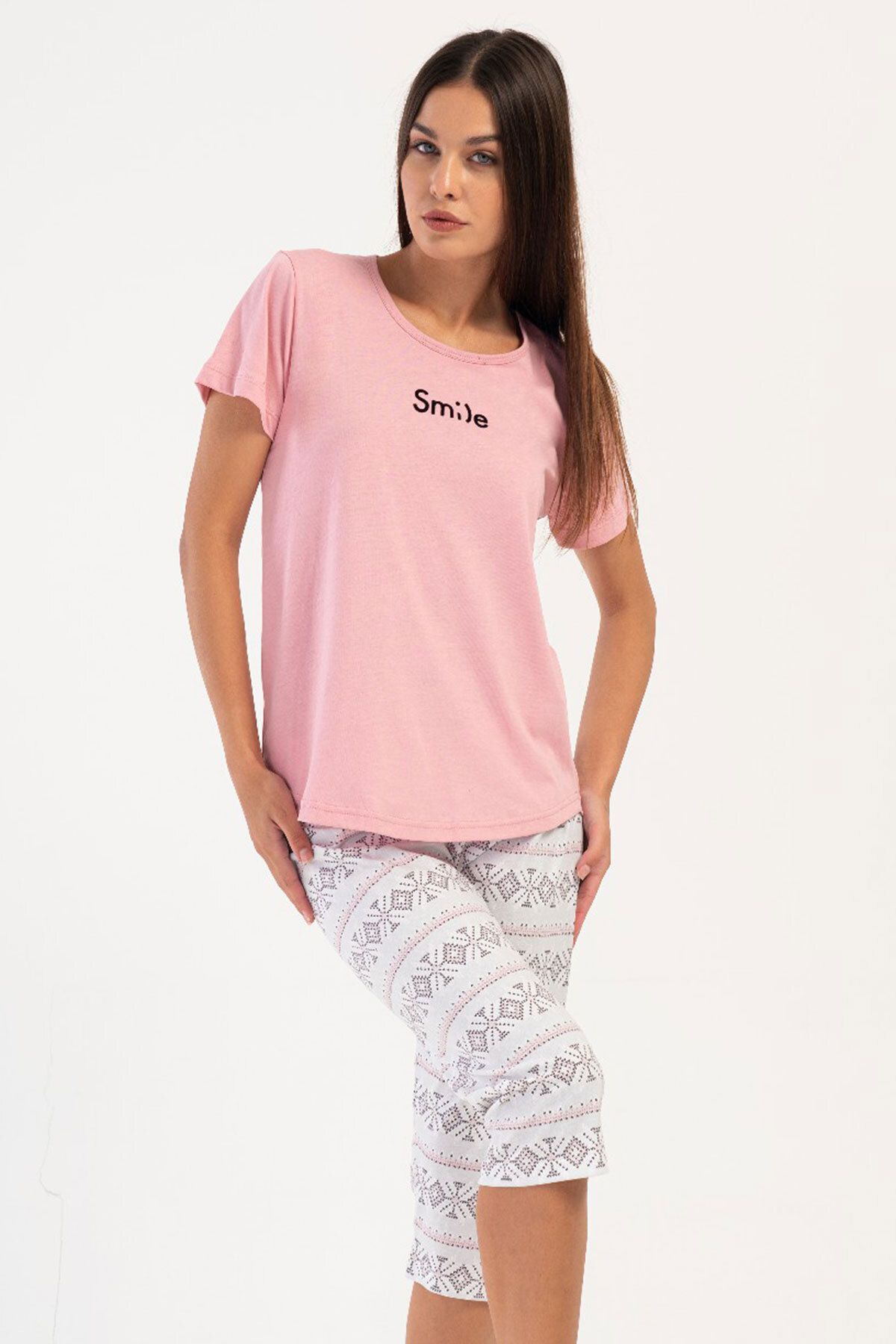 VİENETTA Pamuklu Kadın Kısa Kol Kaprili Pijama Takım , 405180