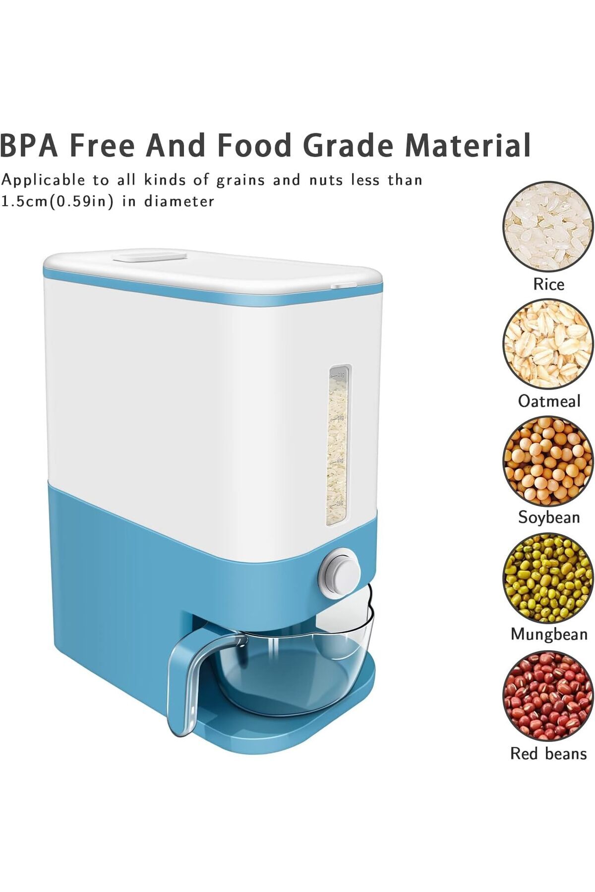 موزع الحبوب بسعة 11لتر مع كوب قياس بدرج واحد محكم الغلق ومقاوم للرطوبة لتخزين الأرز و كورن فليكس
