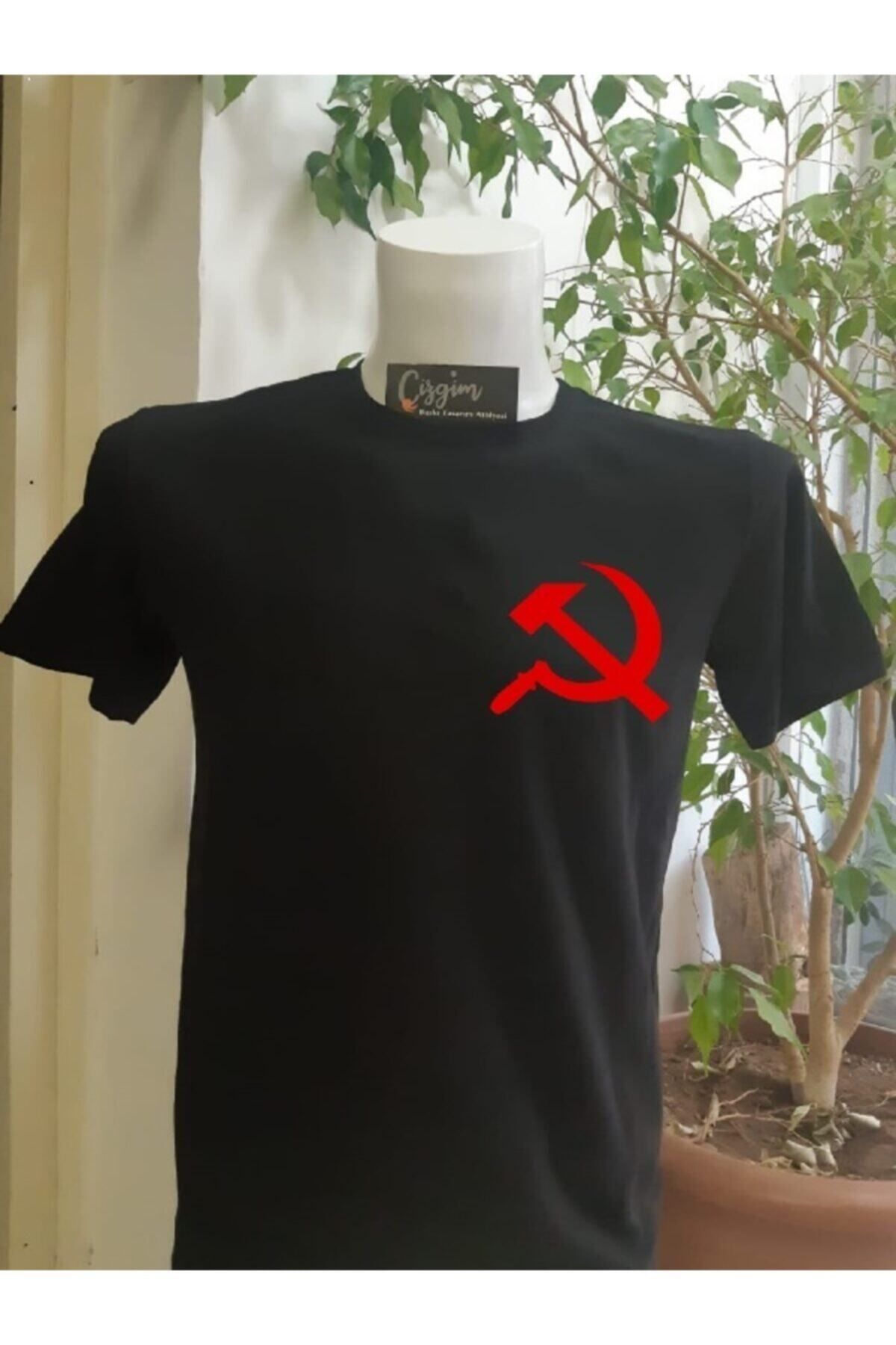 Pisa Art Unisex Orak Ve Çekiç Baskılı Siyah Tişört