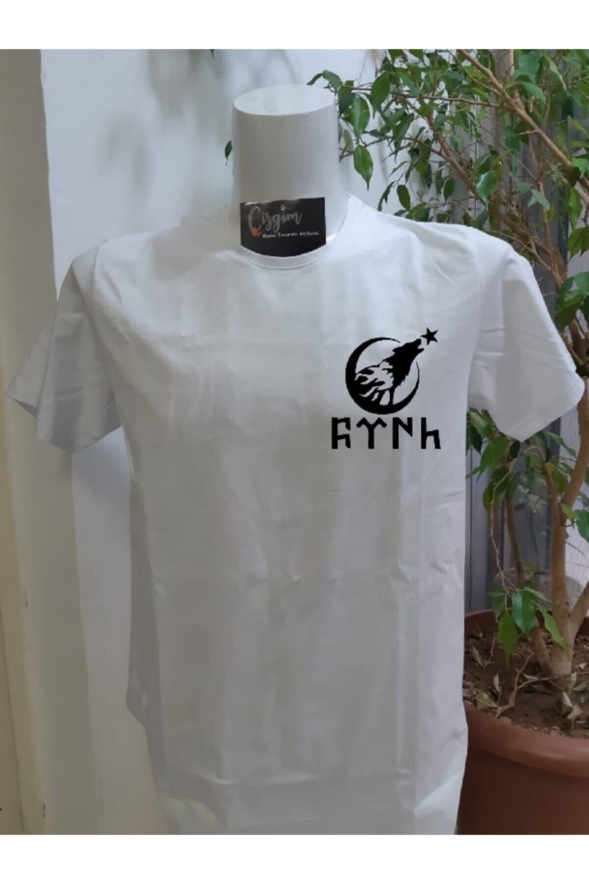 Pisa Art Unisex Göktürk (bozkurt) Baskılı Beyaz Tişört