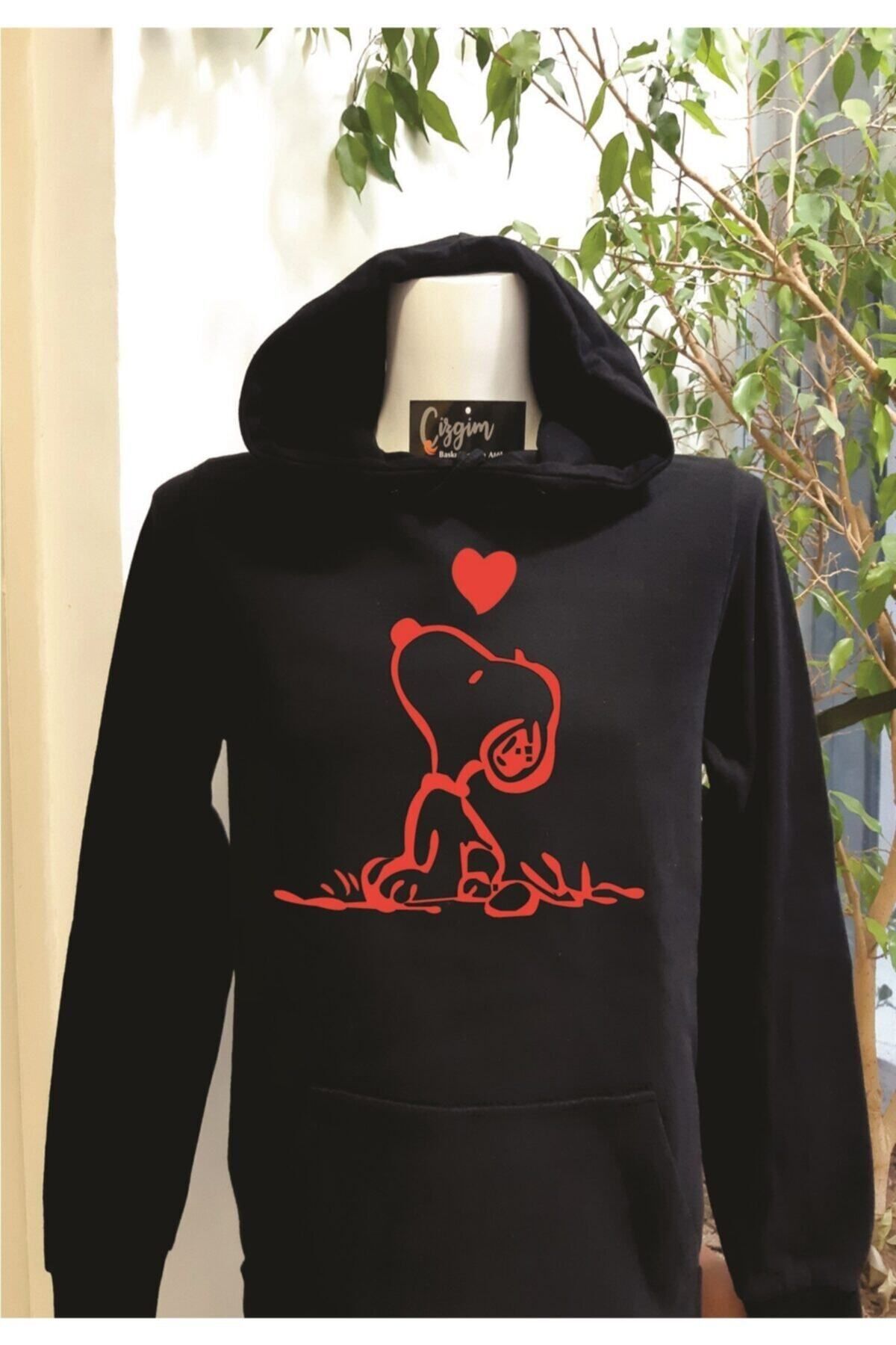Pisa Art Unisex Siyah Kapüşonlu Snopy Baskılı Sweatshirt