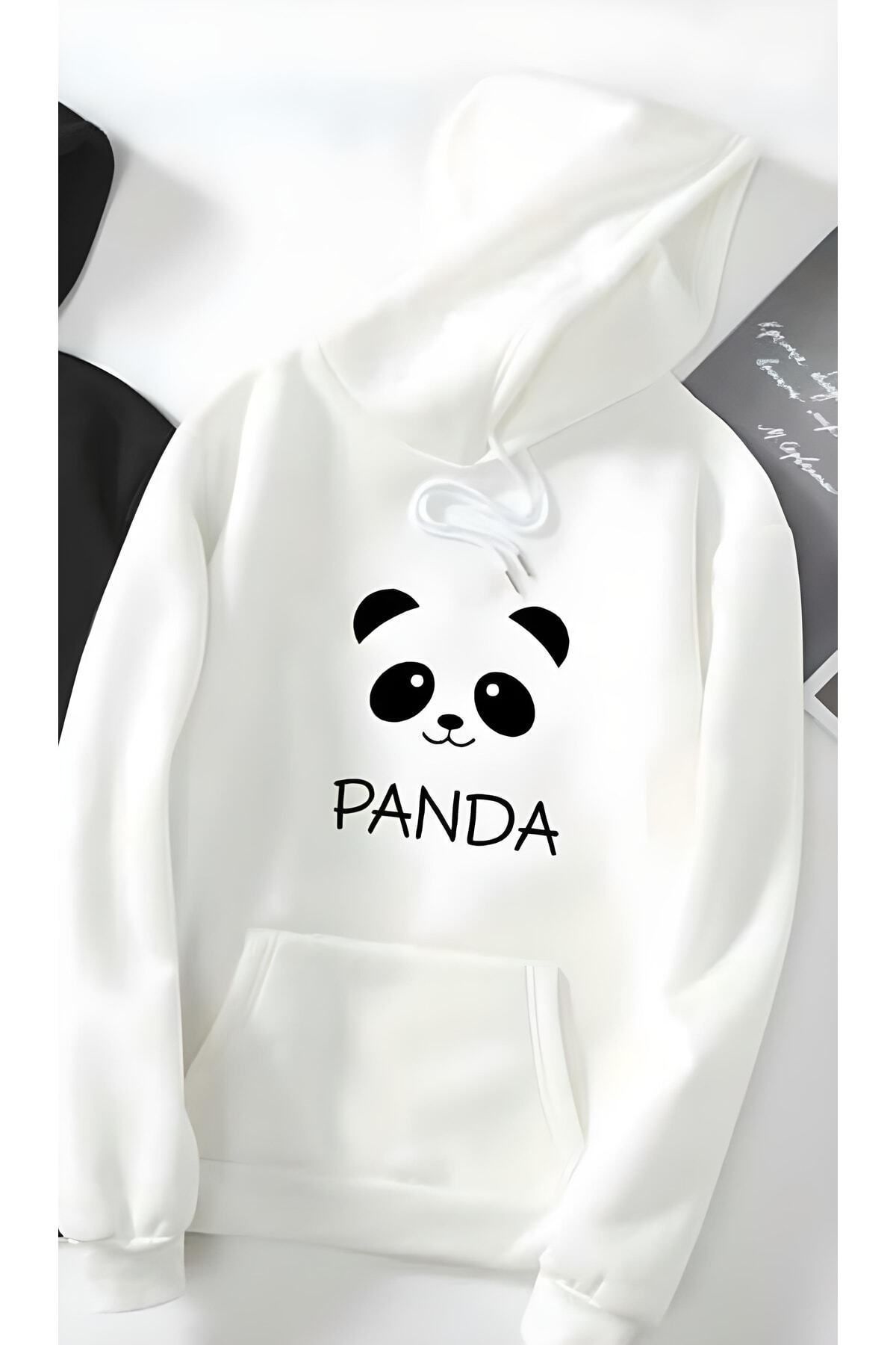 Pisa Art 7 Hills Beyaz Unisex Panda Baskılı Oversize Kapişonlu Sweat