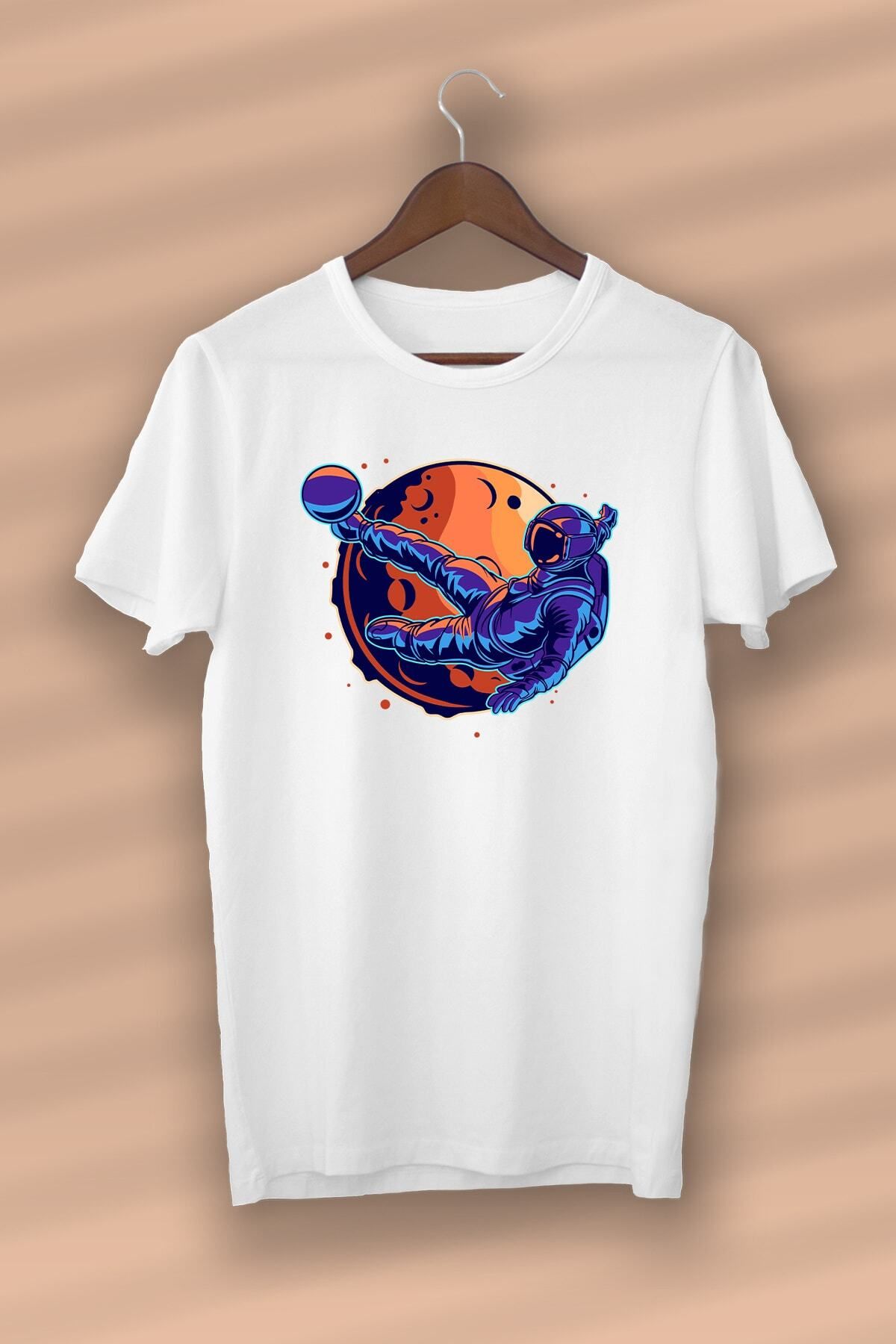 Pisa Art Astronot Baskılı Organik Pamuk Beyaz - Unisex - Kadın - Erkek - T-shirt - Nux Boutique