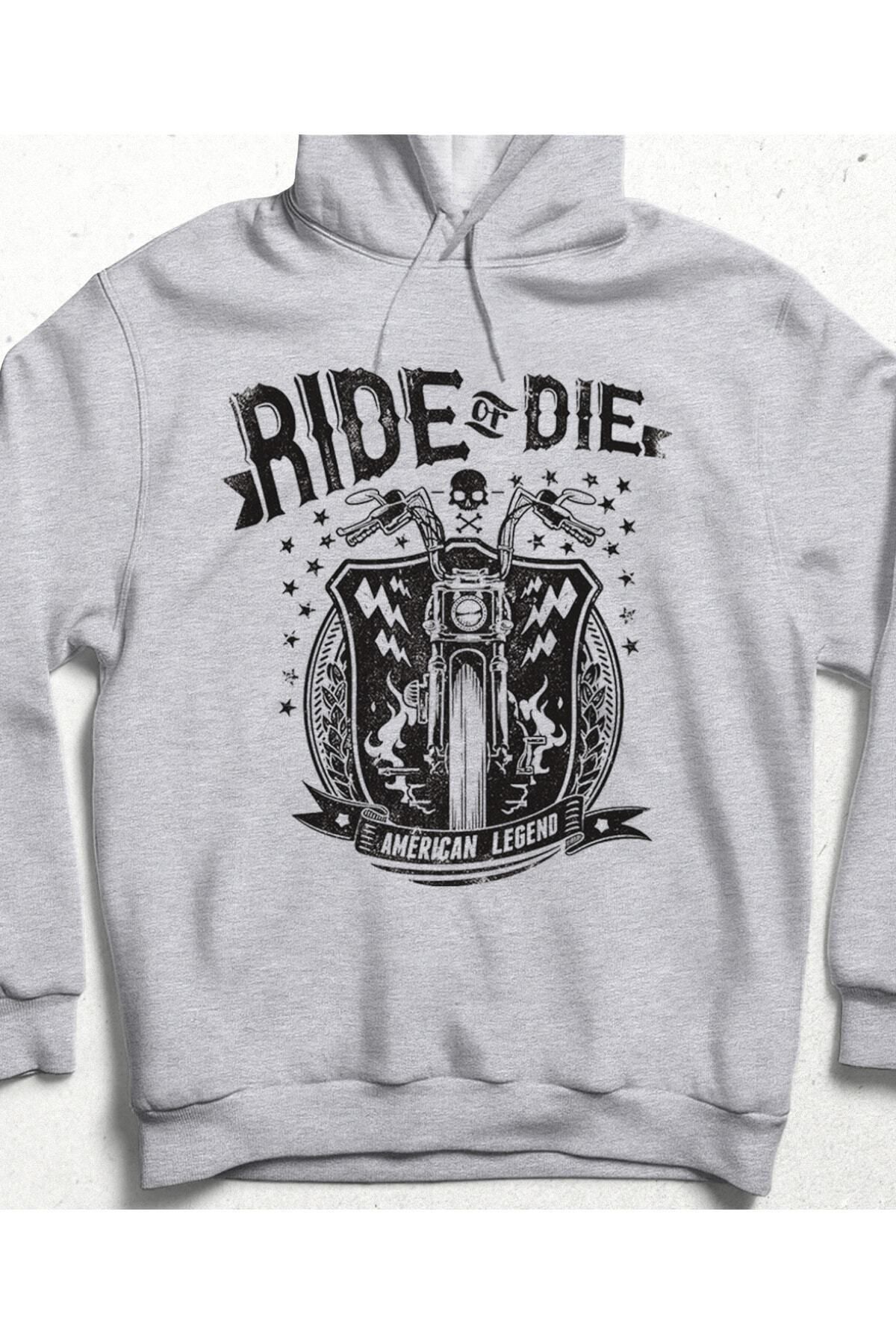Pisa Art Unsex Gri Cepsiz Kapşonlu Ride Or Die