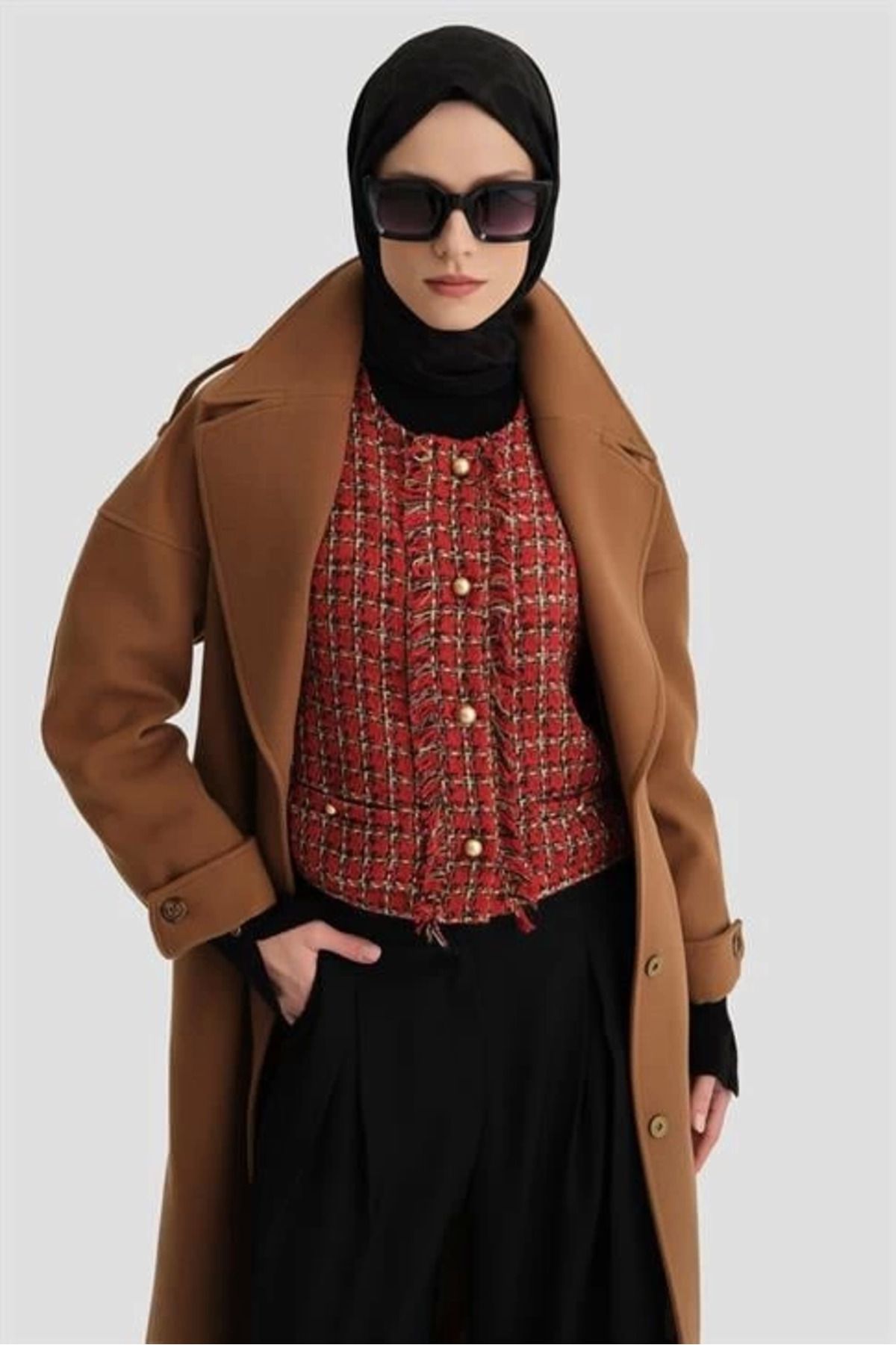 aradimtaradim Armine Kup Kesikli Manto 24K8107 Taba