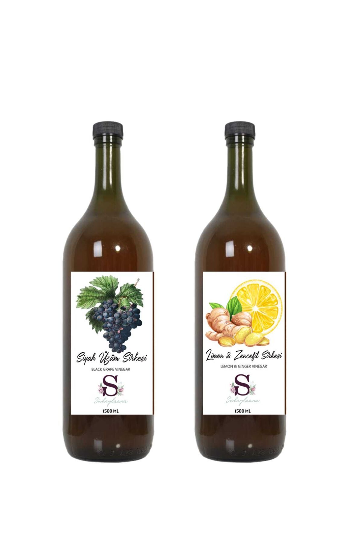 Süheylaana Doğal Siyah Üzüm Sirkesi 1500 Ml - Doğal Limon & Zencefil Sirkesi 1500 Ml