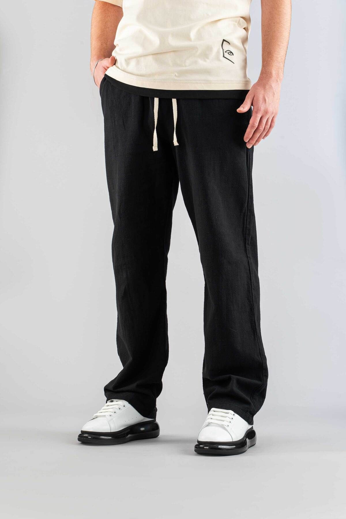 bombe-Férfi nadrág elasztikus derék vászon kényelmes, rugalmas Lycra Basic Cotton Jogger 6