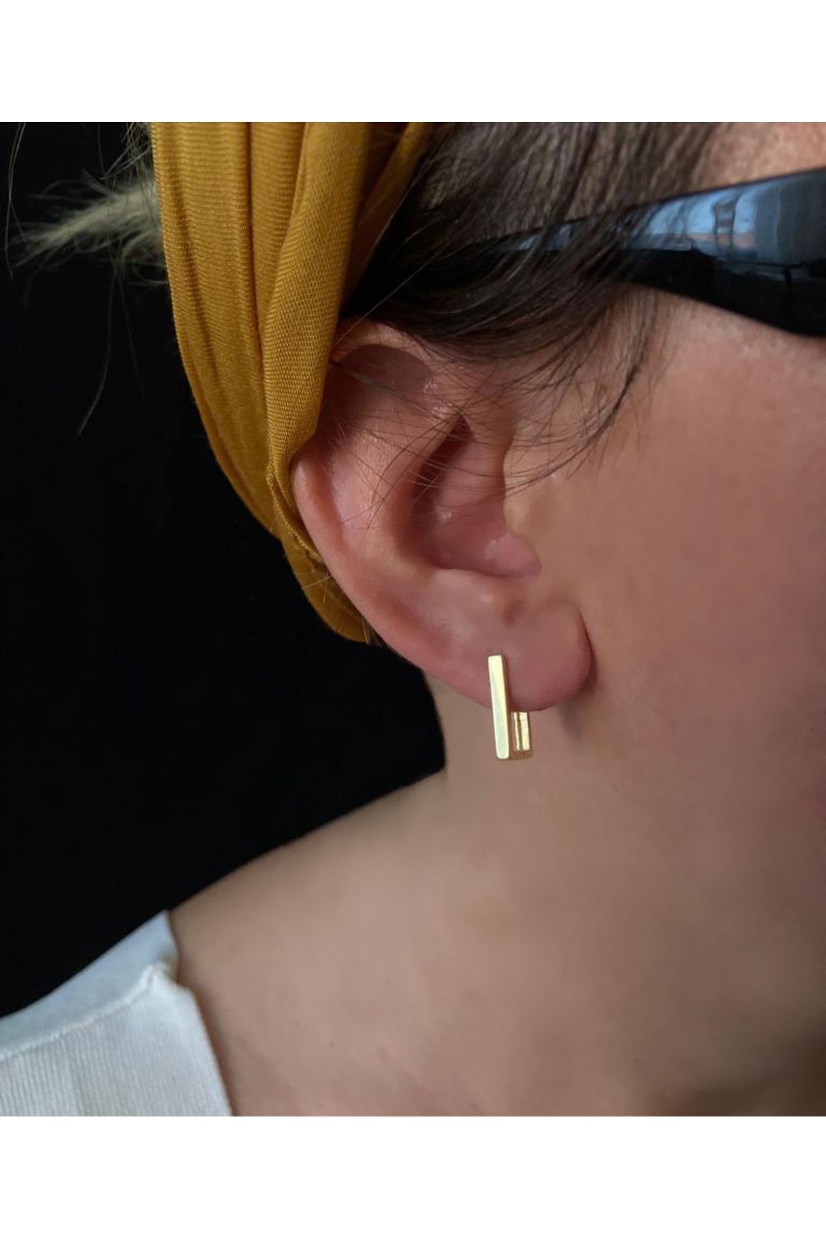 Besen Gümüş Gold Küçük Dikdörtgen Gümüş Küpe