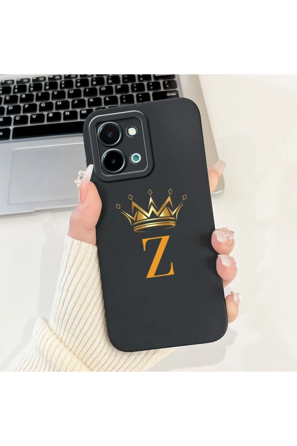 Rotaks Vivo Y28 Uyumlu Harfli Taç Baskılı Kişiye Özel Silikon Telefon Kılıfı - Z