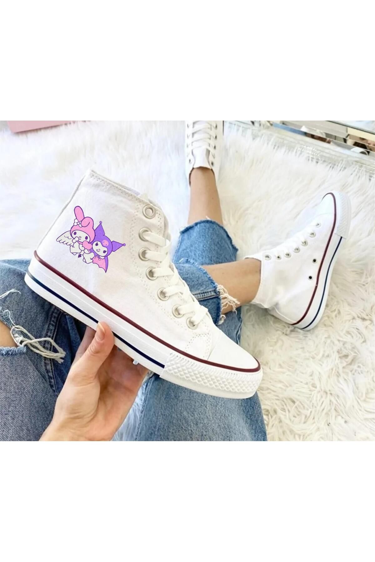 LEVENT ÖZCAN Kuromi Ve My Melody Baskılı, Beyaz Bilekli Spor Ayakkabı, Çocuk Sneaker