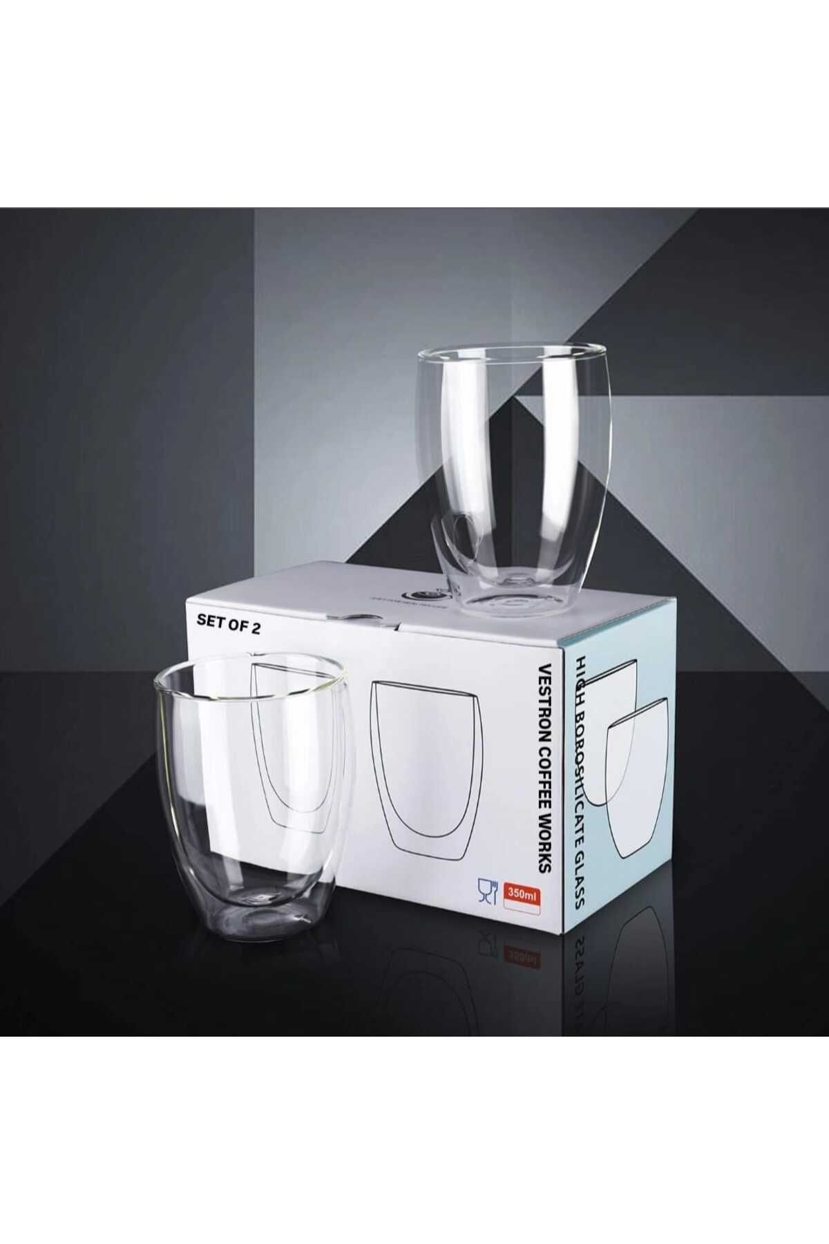 VESTRON Çift Cidarlı Borosikilat Cam Isıya Dayanıklı Kahve Bardağı 250ml 2'li Set