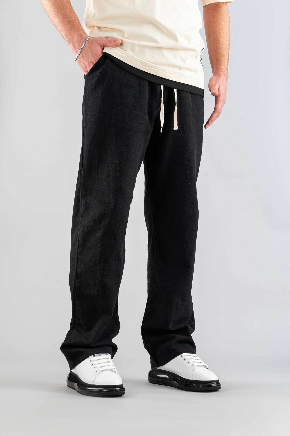 bombe-Férfi nadrág elasztikus derék vászon kényelmes, rugalmas Lycra Basic Cotton Jogger 3