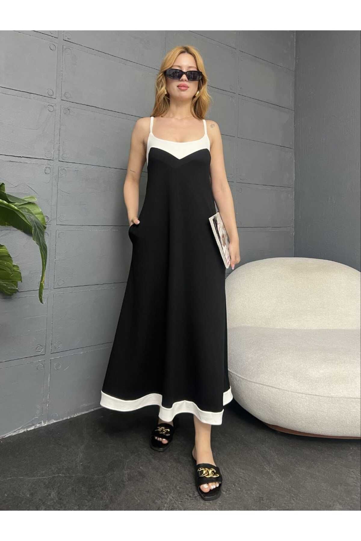 Butik Merrline kadın askılı Garnili premium viskon kumaş yeni trend yazlık rahat günlük elbise