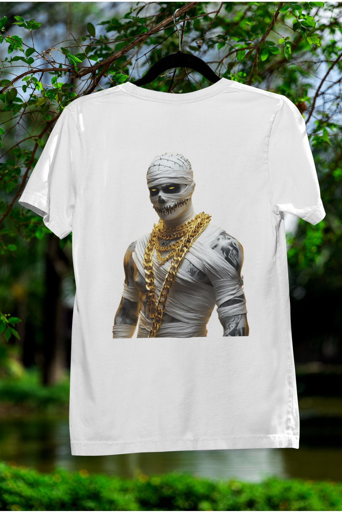 MAGORS MUMYA SIRT BASKILI BİSİKLET YAKA PAMUKLU OVERSIZE KALIP KISA KOLLU TSHIRT