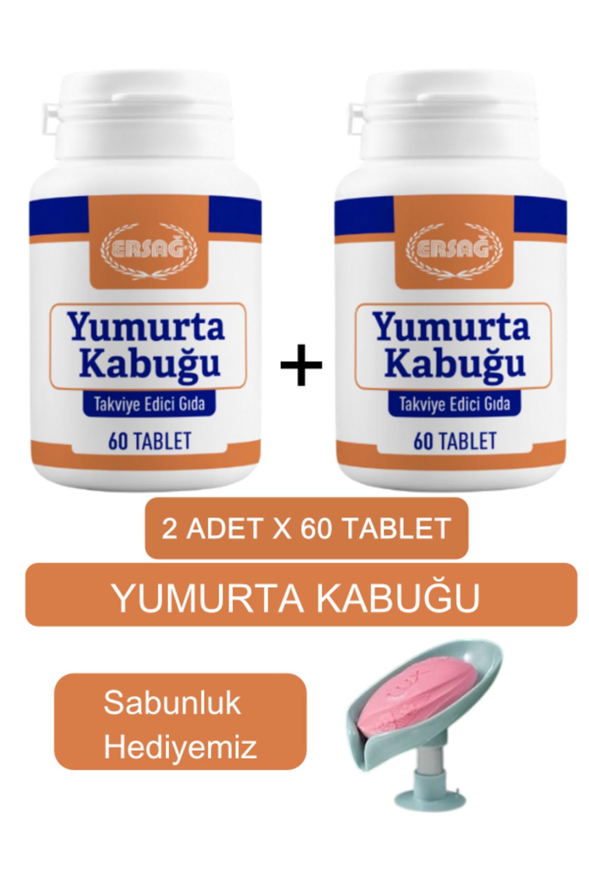 Ersağ Yumurta Kabuğu Takviye Edici Gıda 2 Kutu - Sabunluk Hediyemiz 2068-1